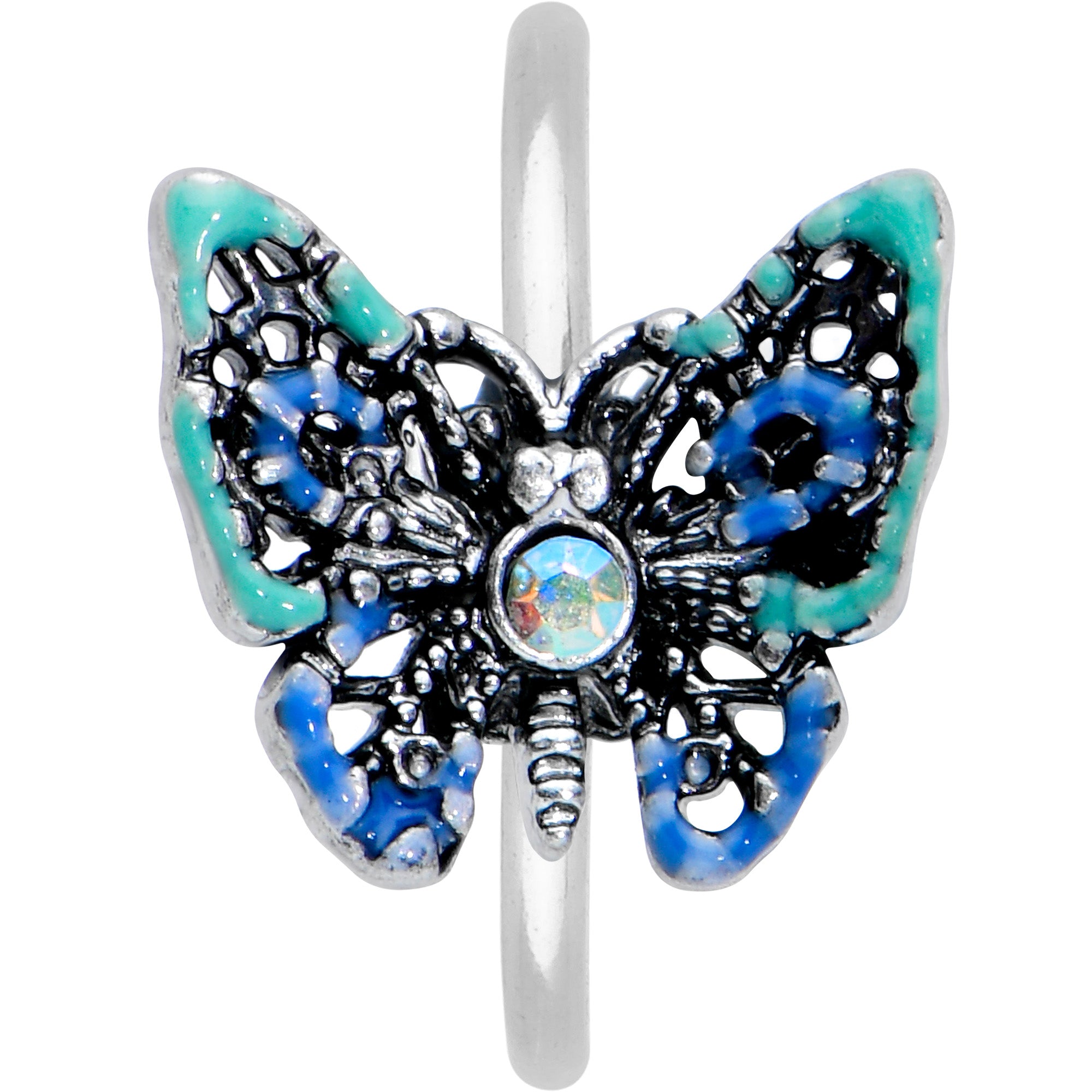 20G 5/16 Aurora Gem Colorful Glam Butterfly Nose Hoop