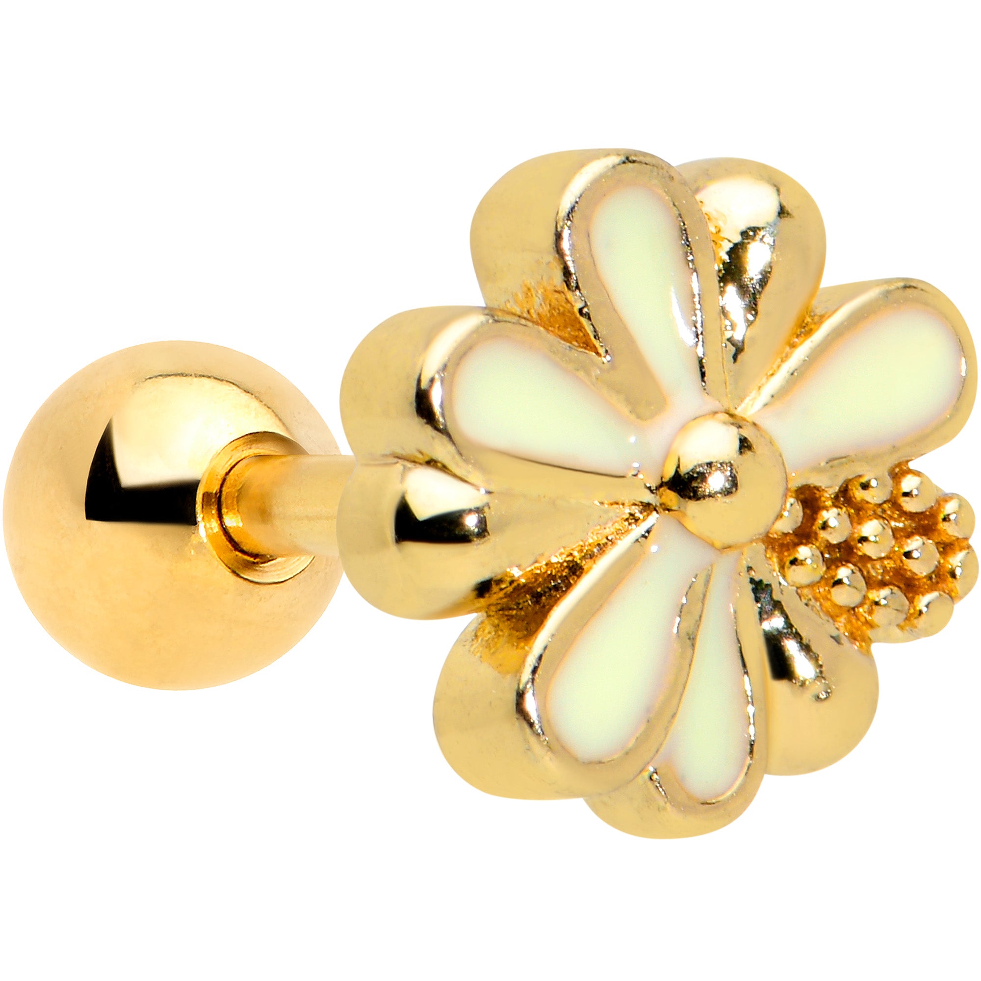 16G 1/4 Gold Tone White Texture Daisy Flower Cartilage Tragus