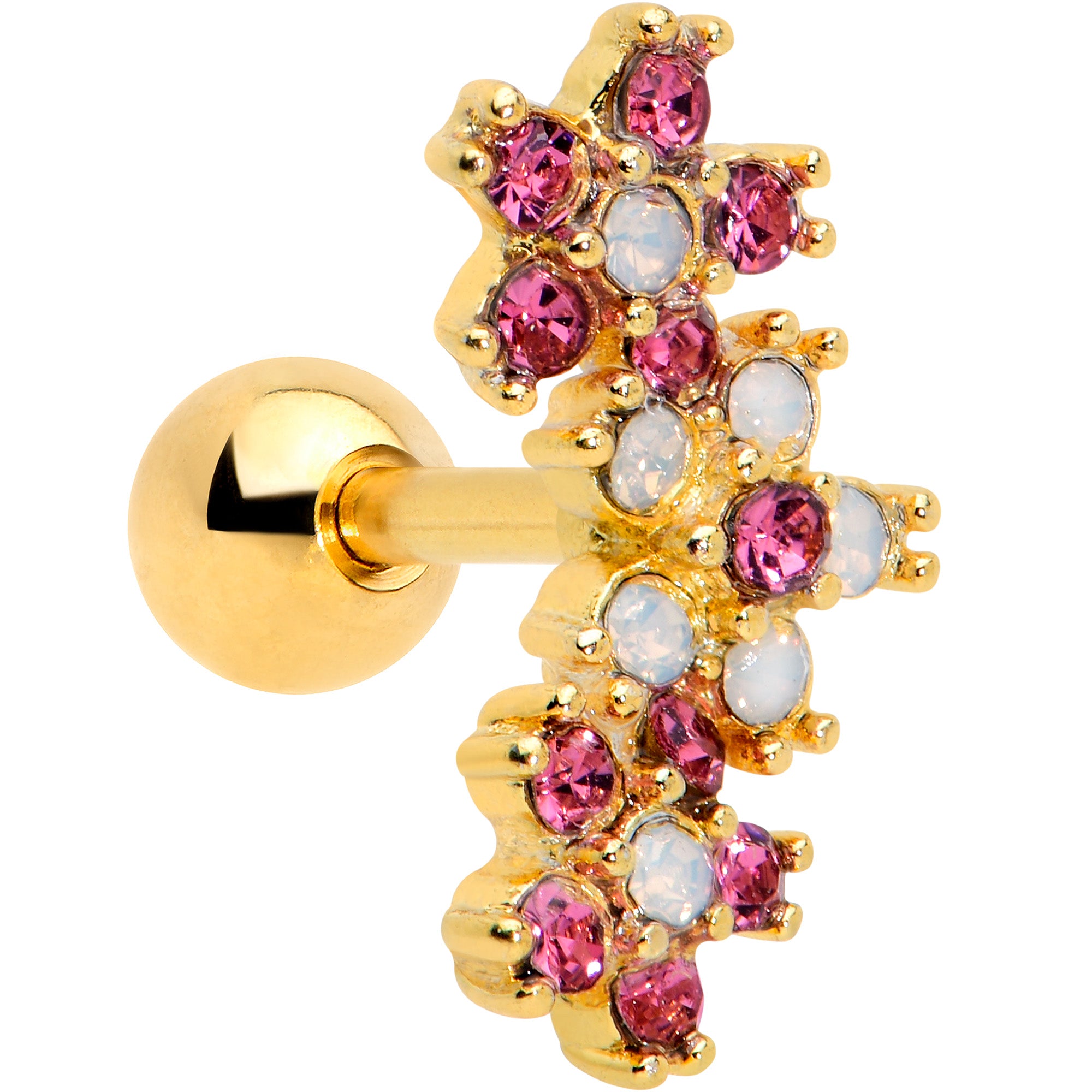 16G 1/4 White Faux Opal Gold Tone Bunch Flowers Cartilage Tragus