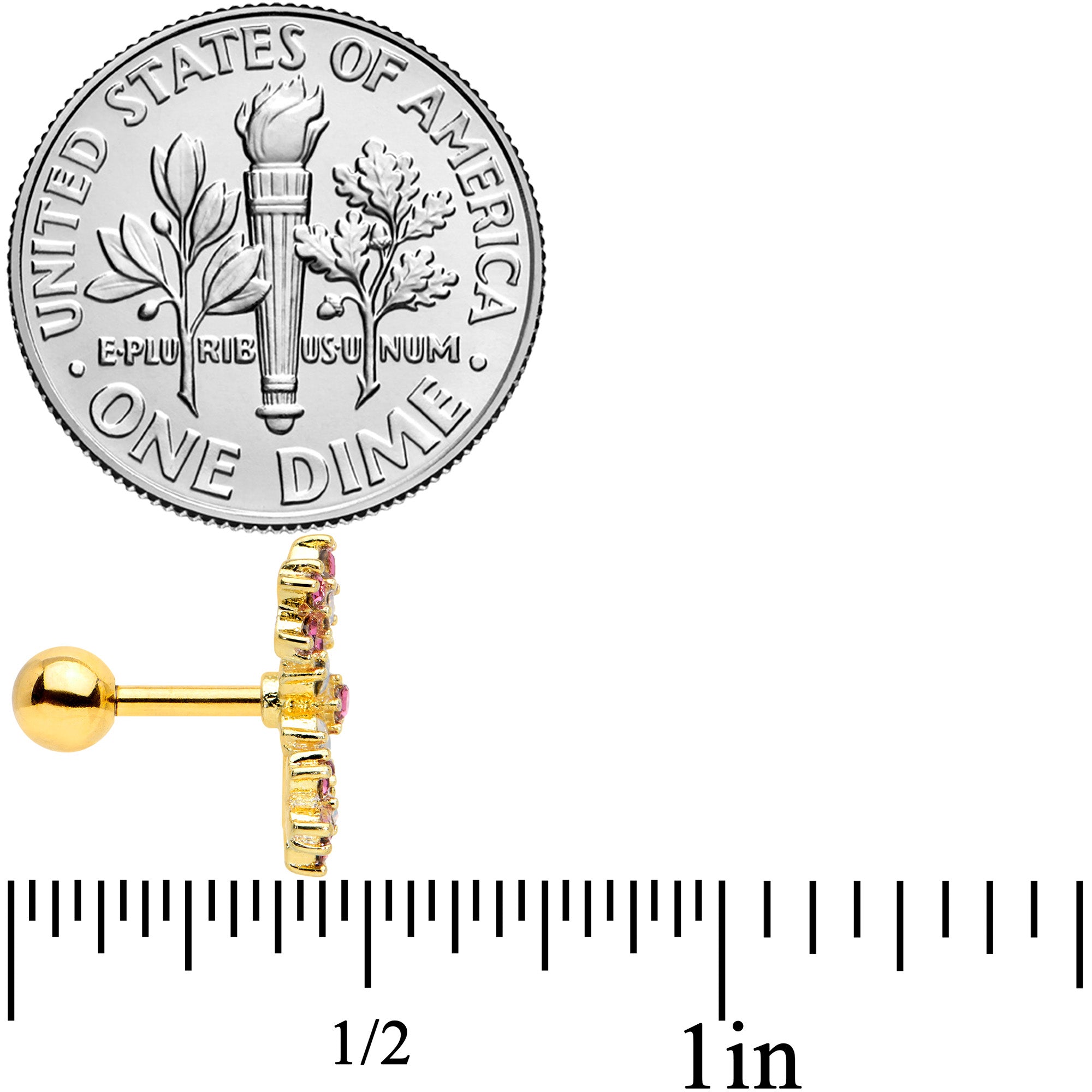 16G 1/4 White Faux Opal Gold Tone Bunch Flowers Cartilage Tragus