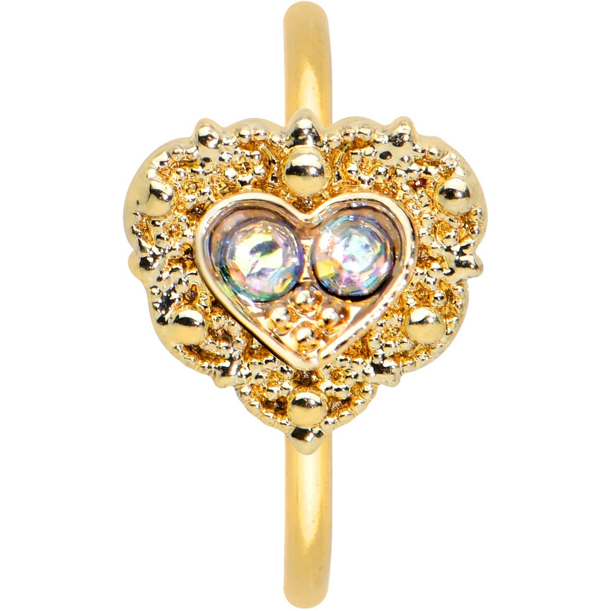 20G 5/16 Aurora Gem Gold Tone Baroque Heart Nose Hoop