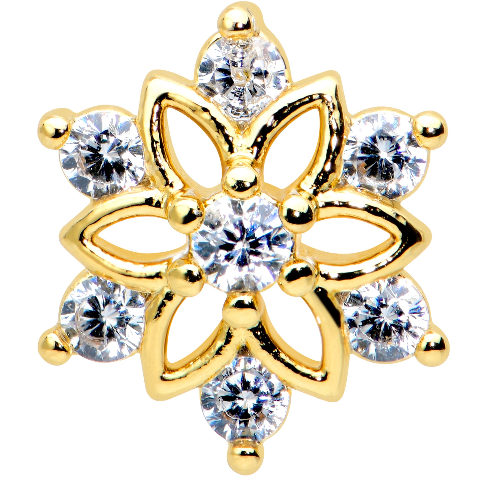 16G 5/16 Clear Gem Gold Tone Flower Snowflake Christmas Labret Tragus