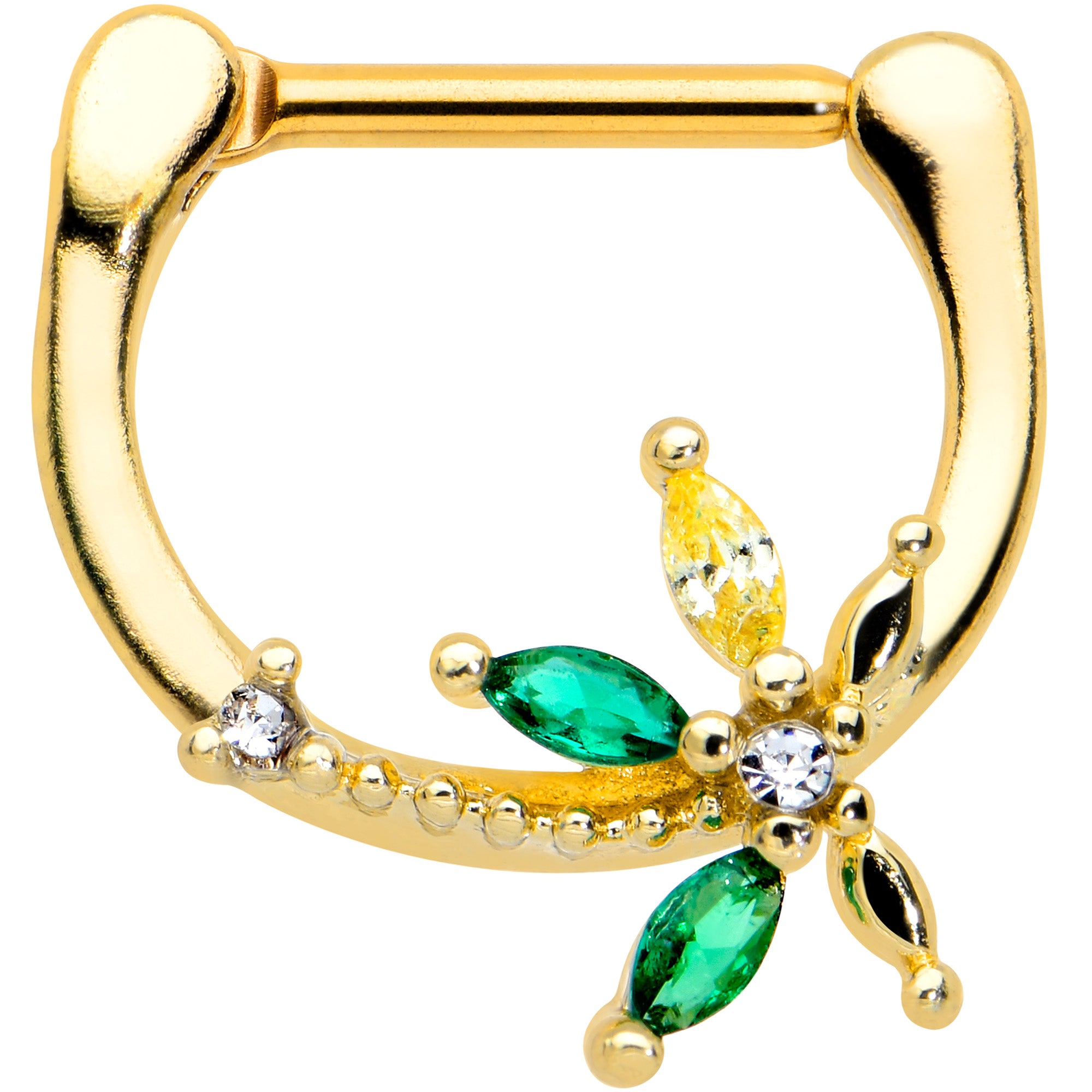 16G 5/16 Clear Green Gem Gold Tone Palm Tree Cartilage Clicker