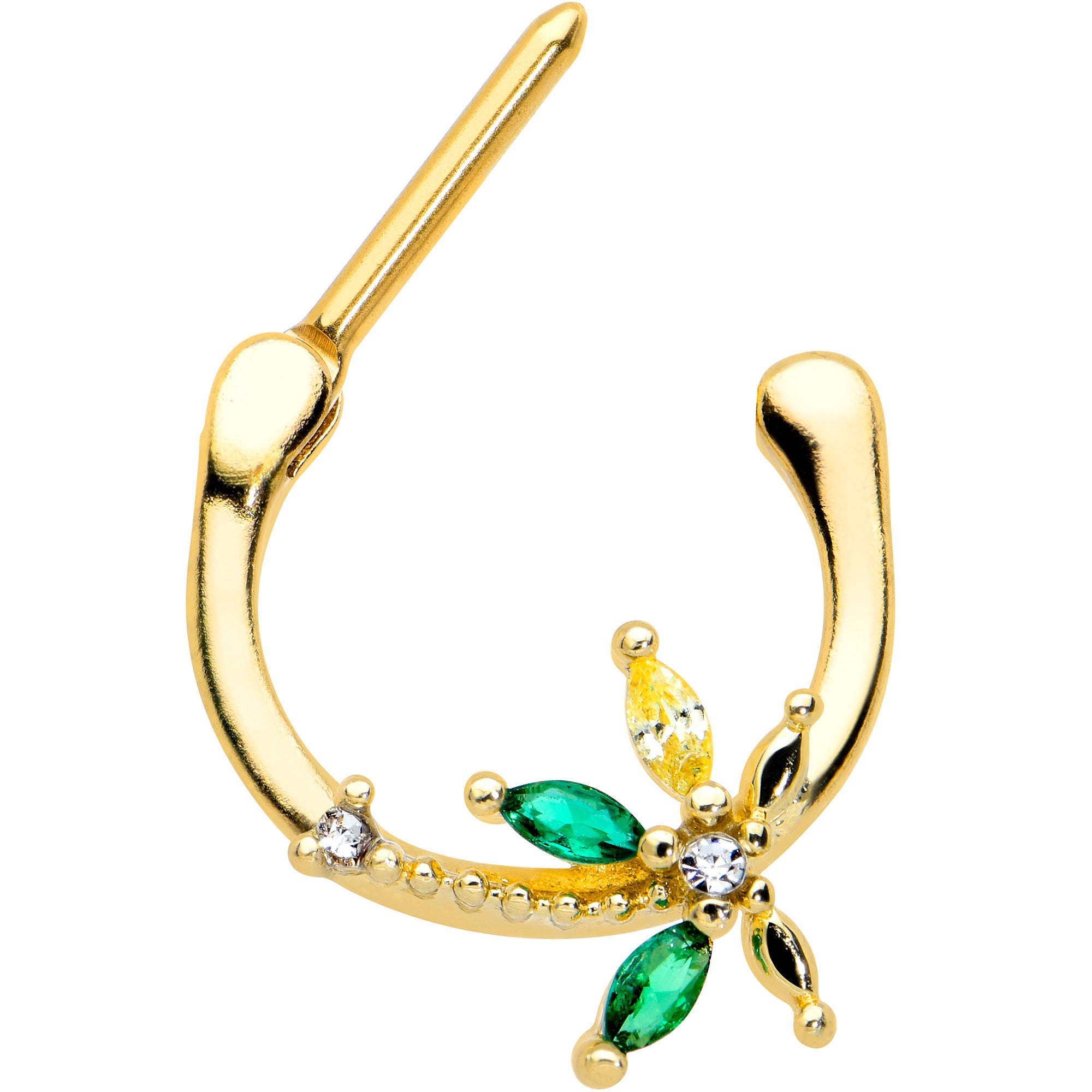 16G 5/16 Clear Green Gem Gold Tone Palm Tree Cartilage Clicker