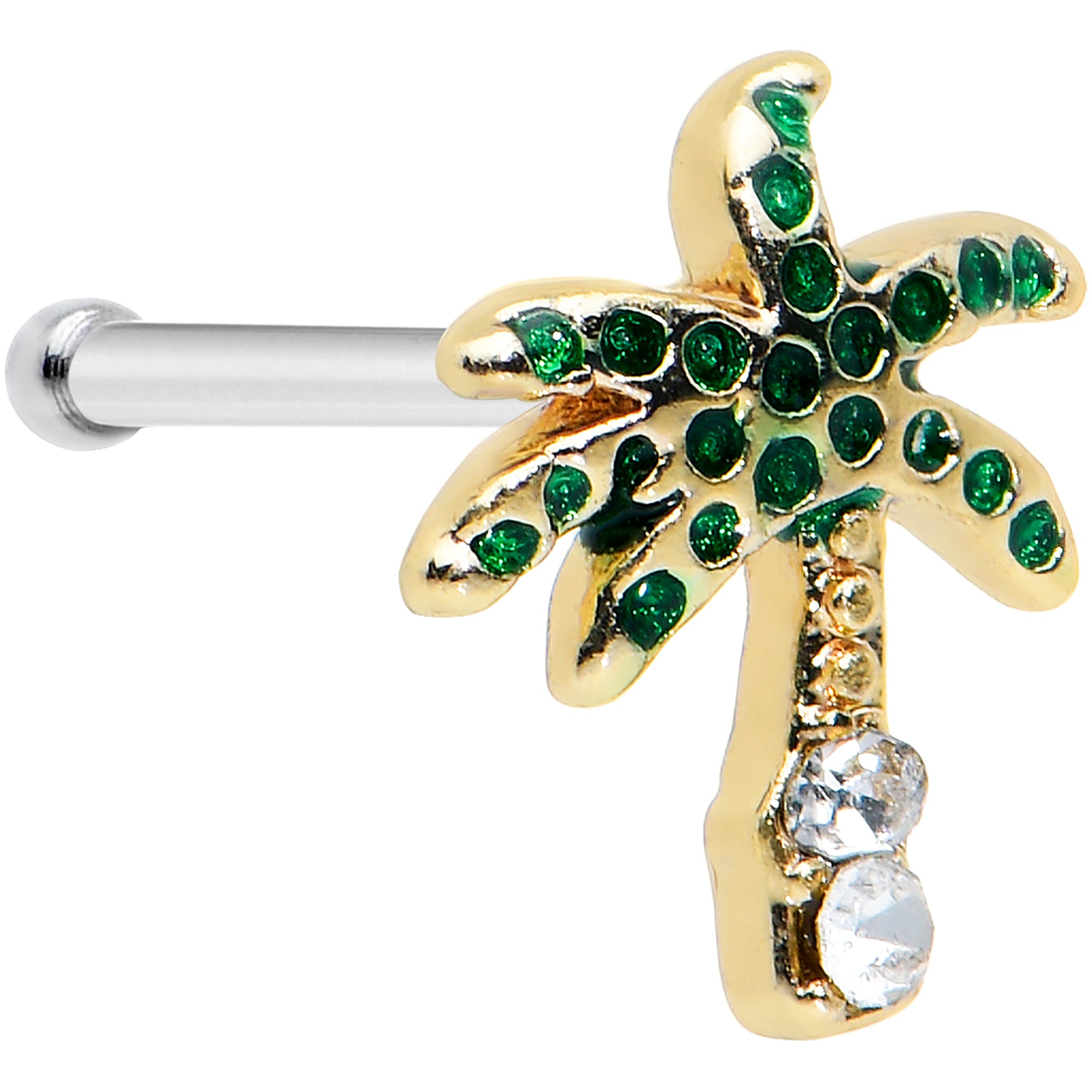 20G 1/4 Clear Gem Gold Tone Retro Palm Tree Nose Bone