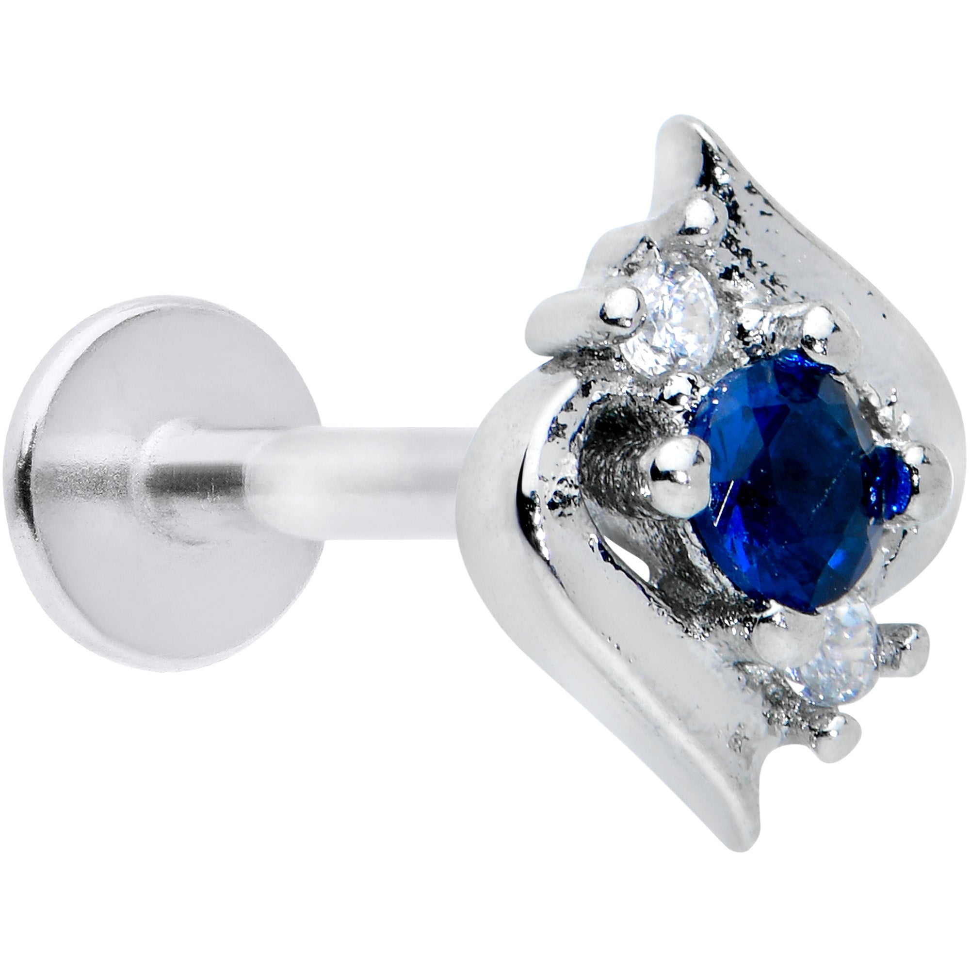 16G 5/16 Clear Blue Gem Oval Swirl Labret Monroe Tragus