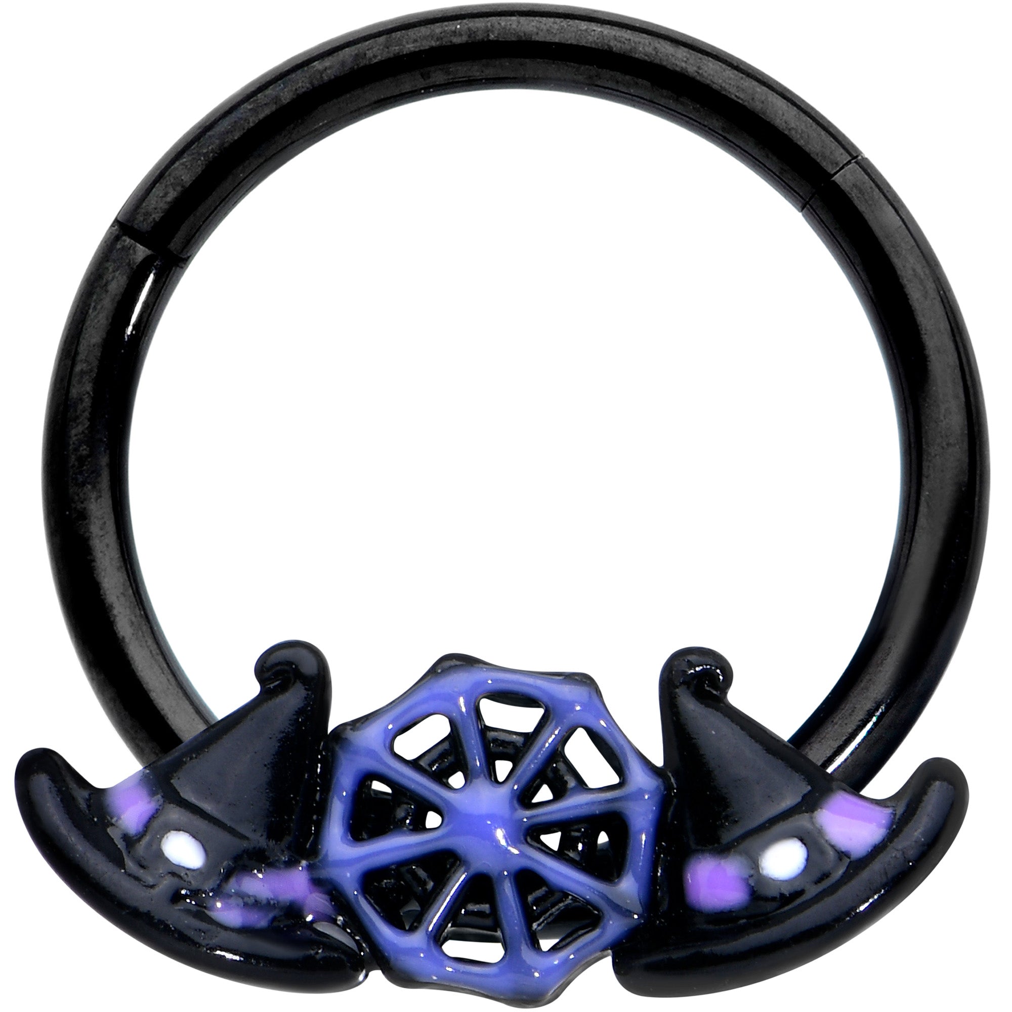 16G 3/8 Black Spider Web Witch Hat Halloween Hinged Segment Ring