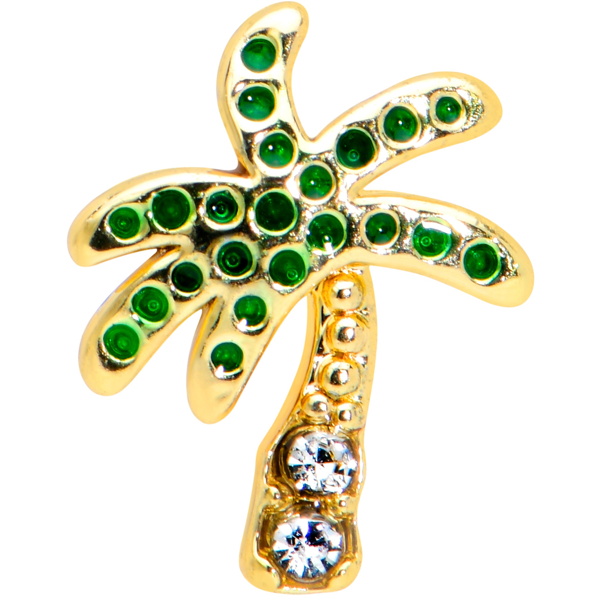 16G 1/4 Clear Gem Gold Tone Retro Palm Tree Cartilage Tragus