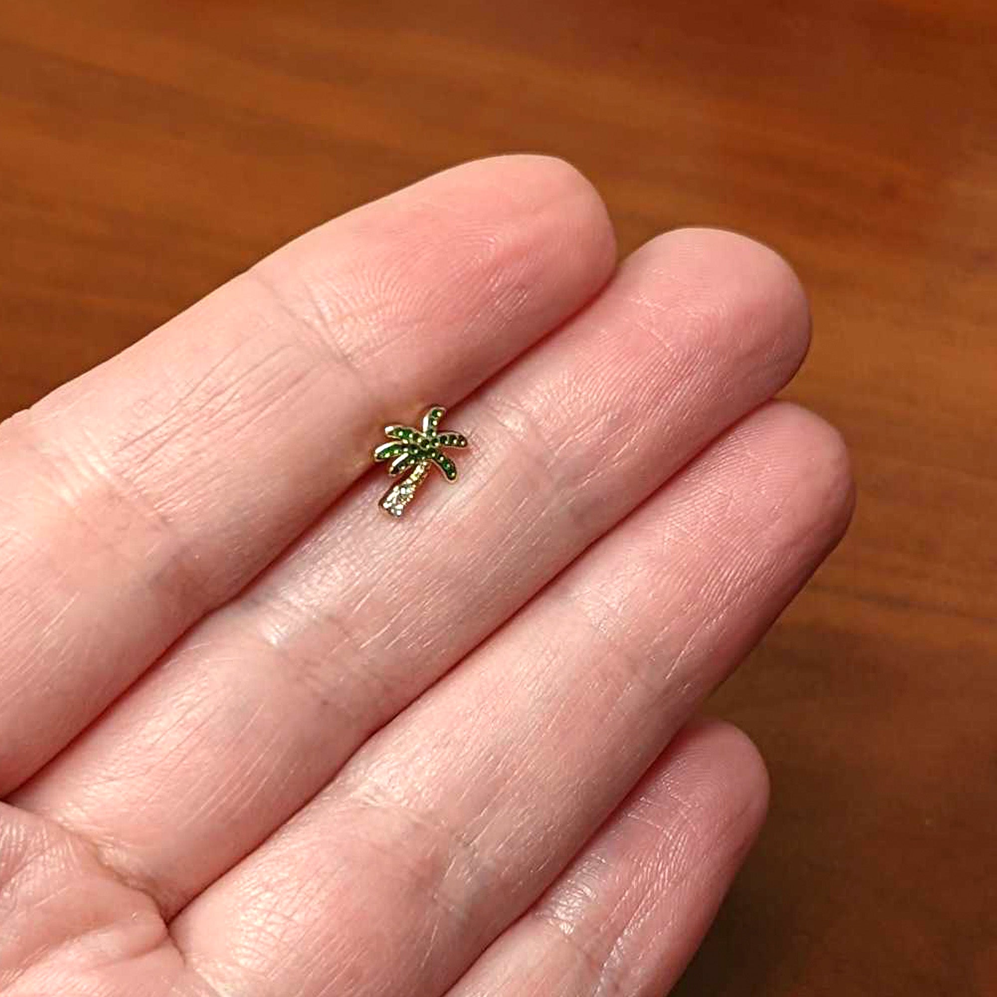 16G 5/16 Clear Gem Gold Tone Retro Palm Tree Labret Monroe Tragus