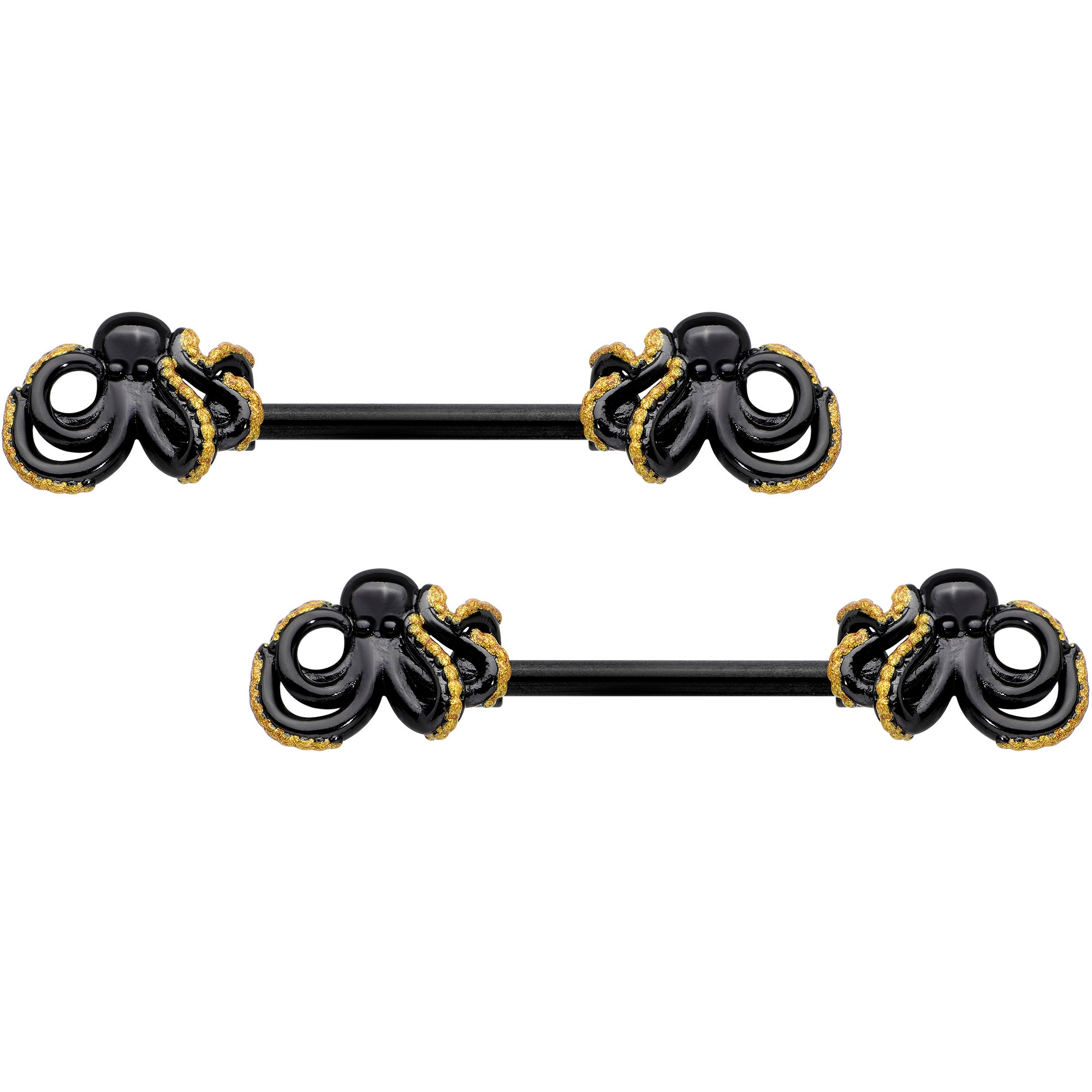 14G 9/16 Black Understated Octopus Barbell Nipple Ring Set