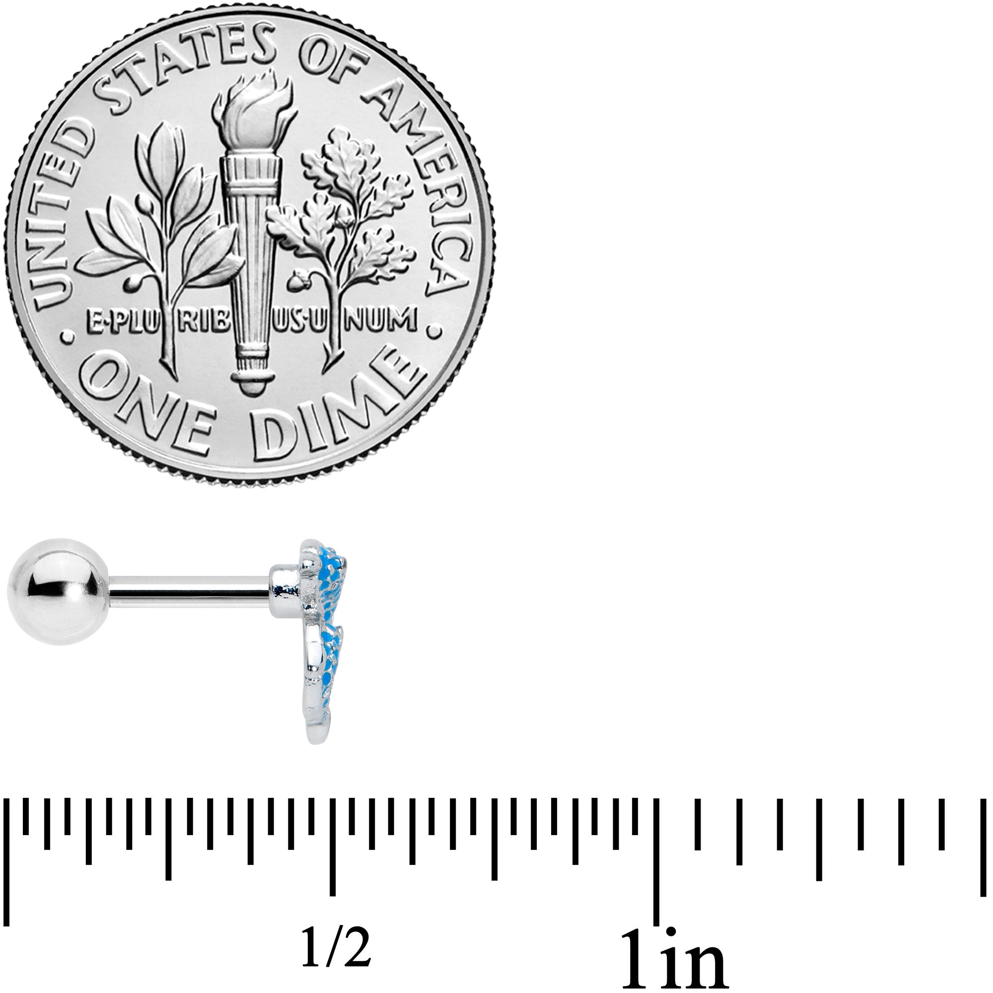 16G 1/4 Black Gem Blue Leaping Dolphins Cartilage Tragus Earring