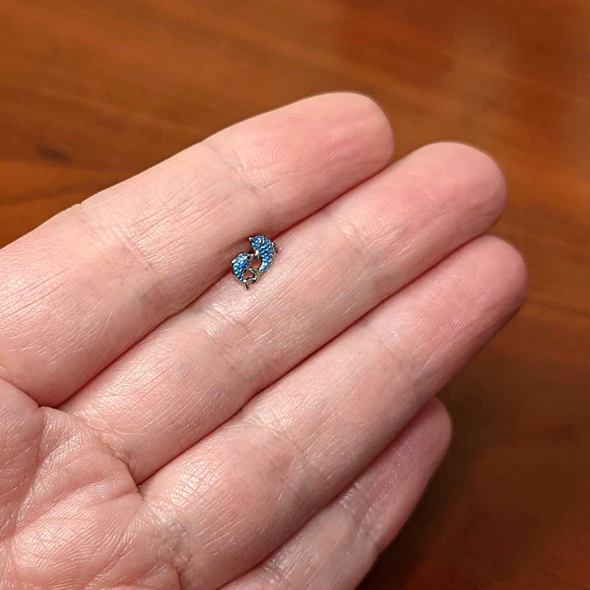 16G 1/4 Black Gem Blue Leaping Dolphins Cartilage Tragus Earring