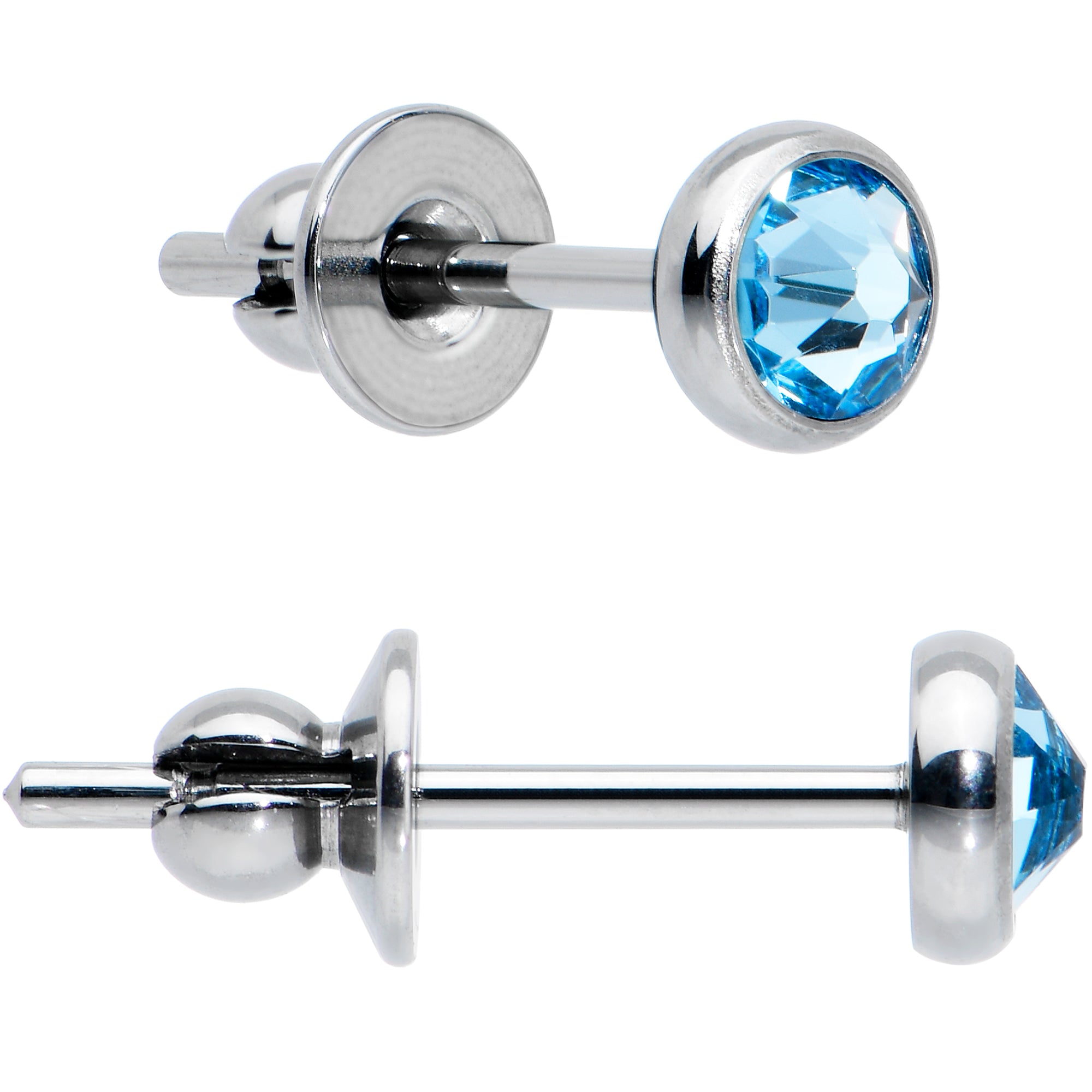 20G Blue Gem ASTM F-136 Implant Grade Titanium Post 4mm Bezel Stud Earrings