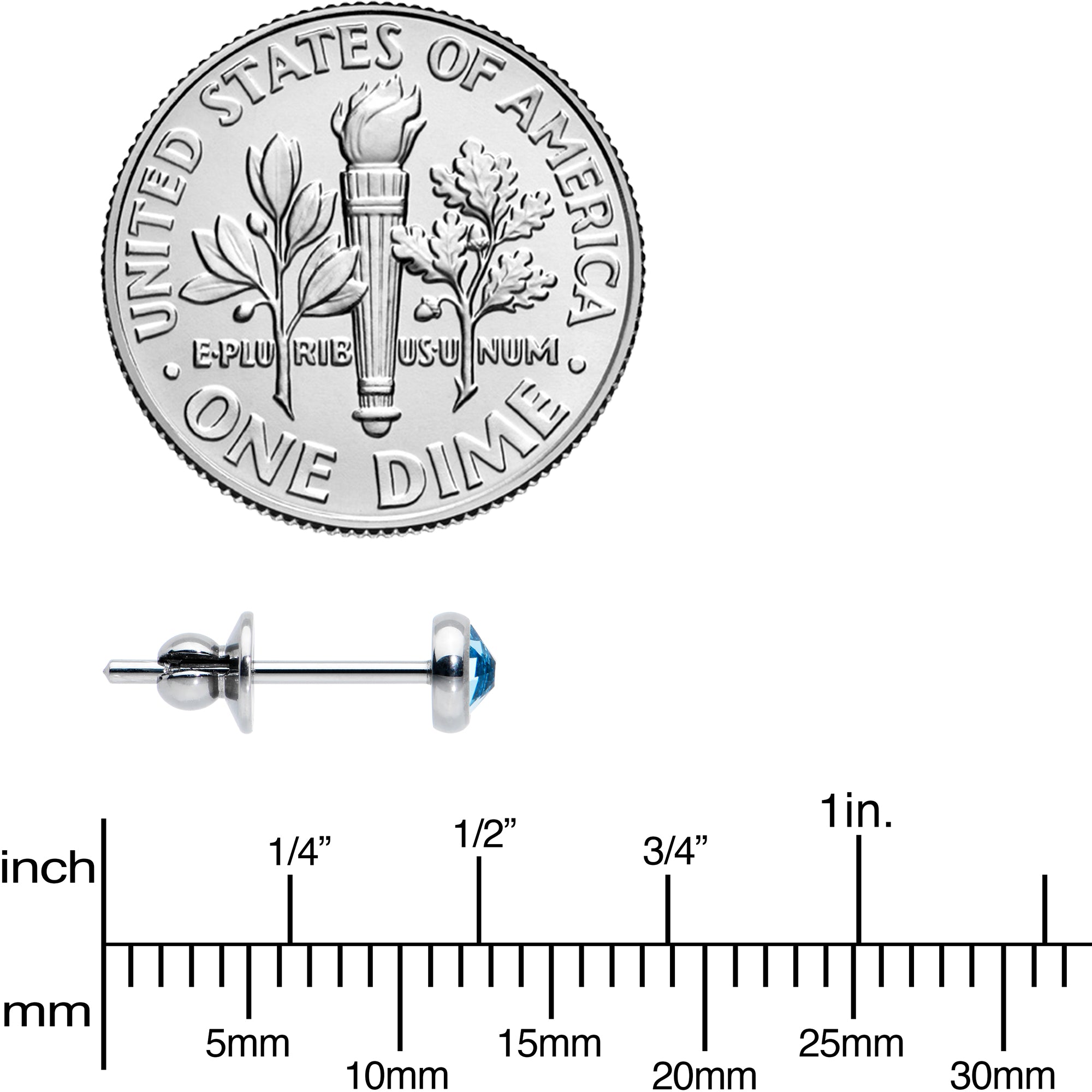 20G Blue Gem ASTM F-136 Implant Grade Titanium Post 4mm Bezel Stud Earrings