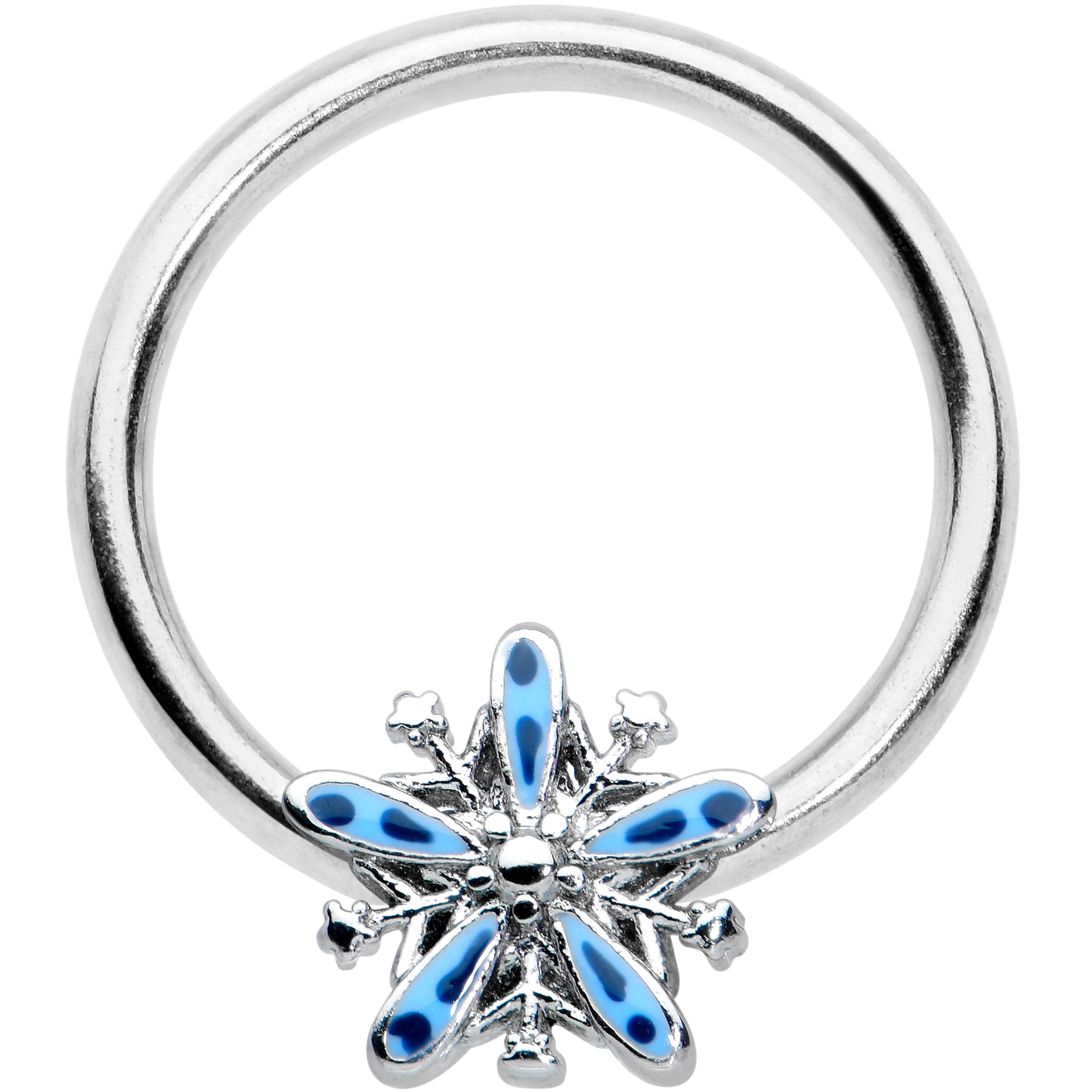 16G 3/8 Snowflake Blues Christmas BCR Captive Charm Ring