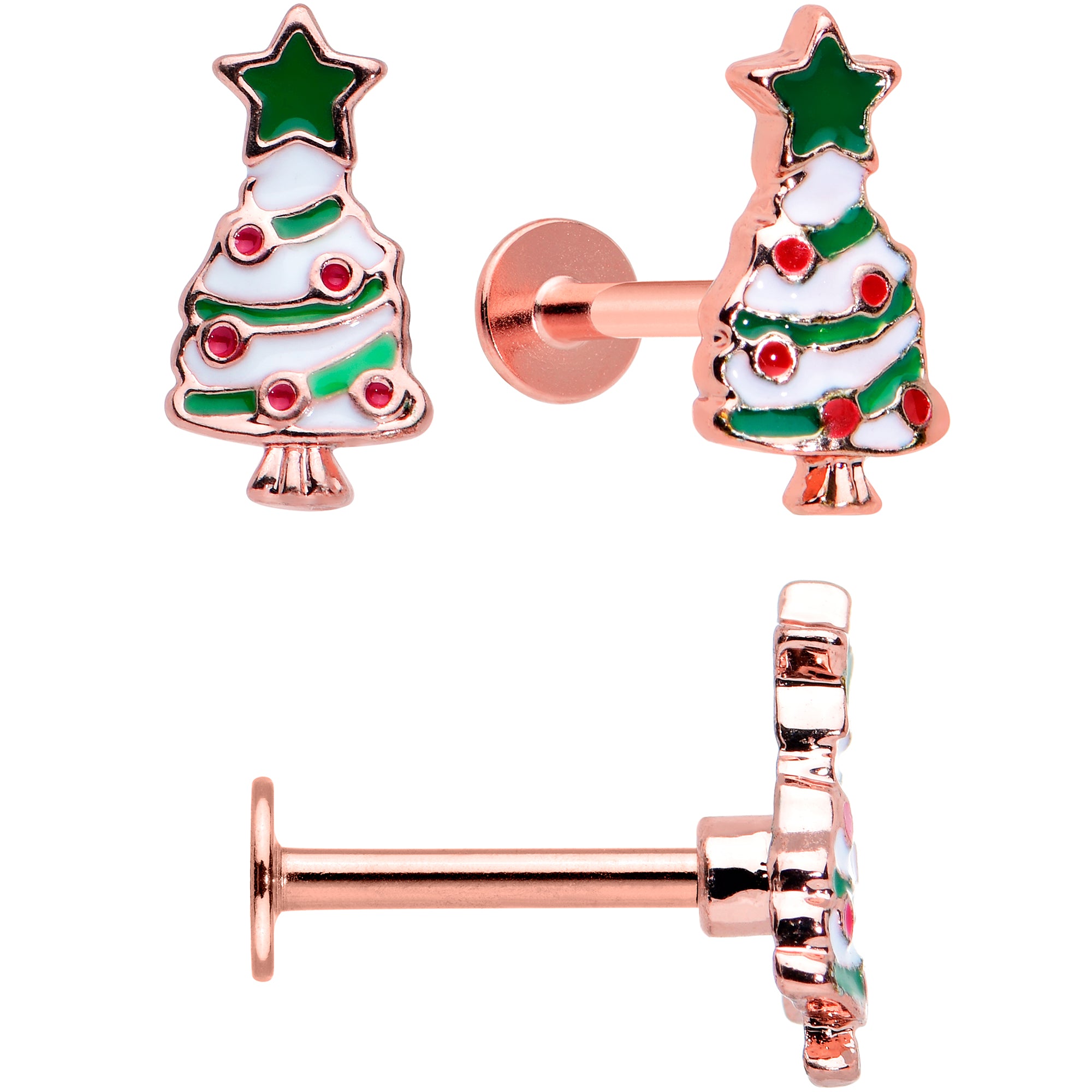 16G 5/16 Red Gem Rose Gold Tone Snowman Christmas Labret Set of 3