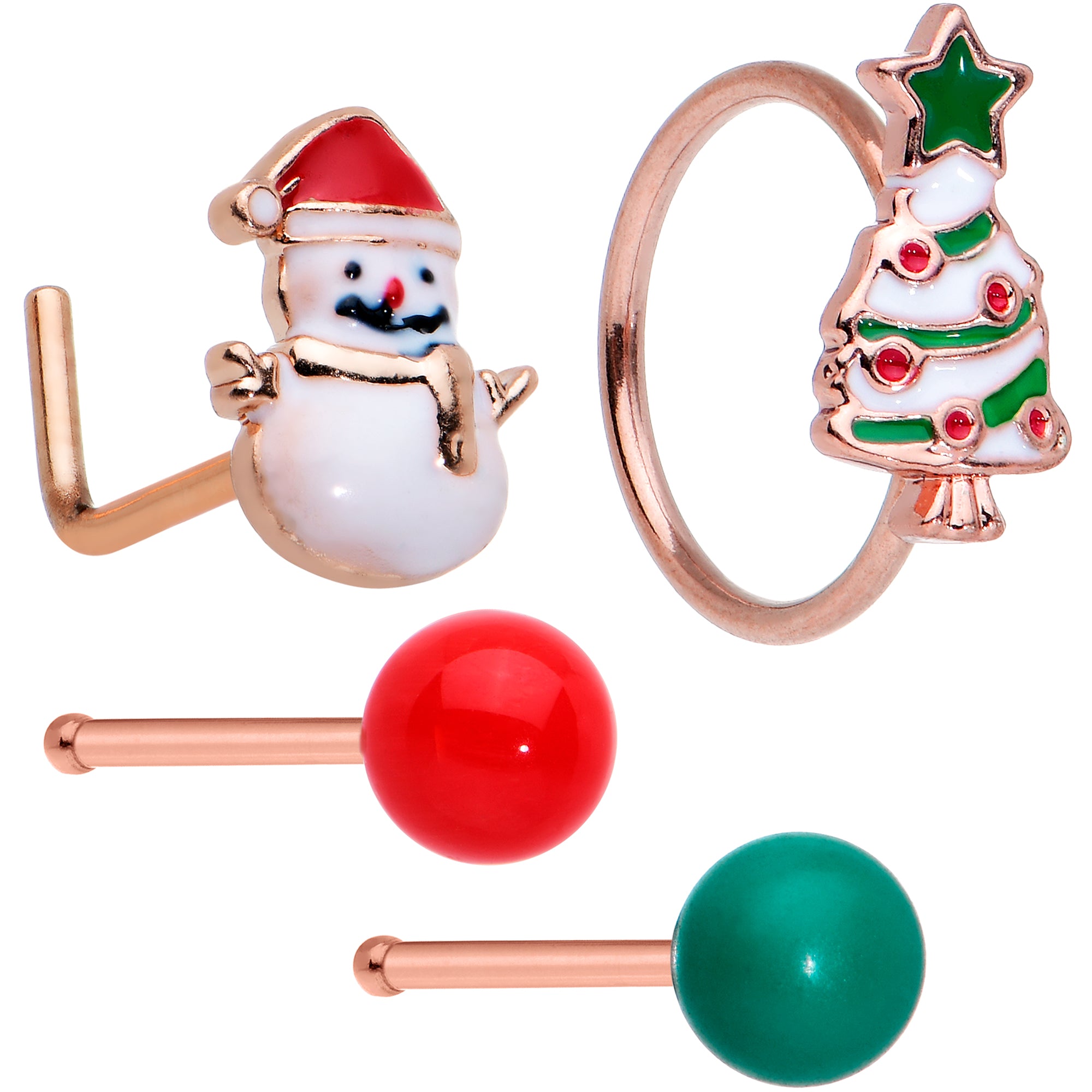 20G 1/4 5/16 Red Gem Rosy Tone Christmas Nose Bone Hoop Set of 4