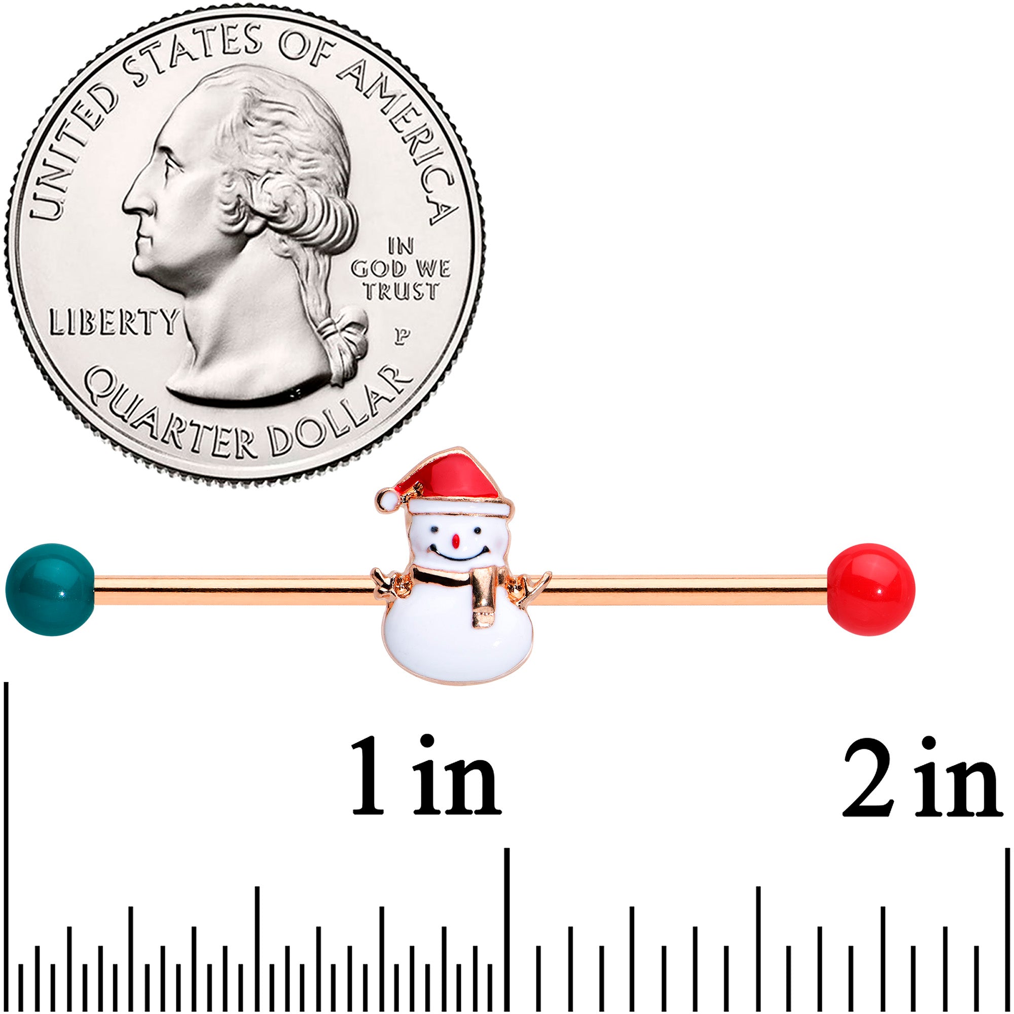 14G Red Gem Snowman Christmas Industrial Barbell 38mm Set of 2