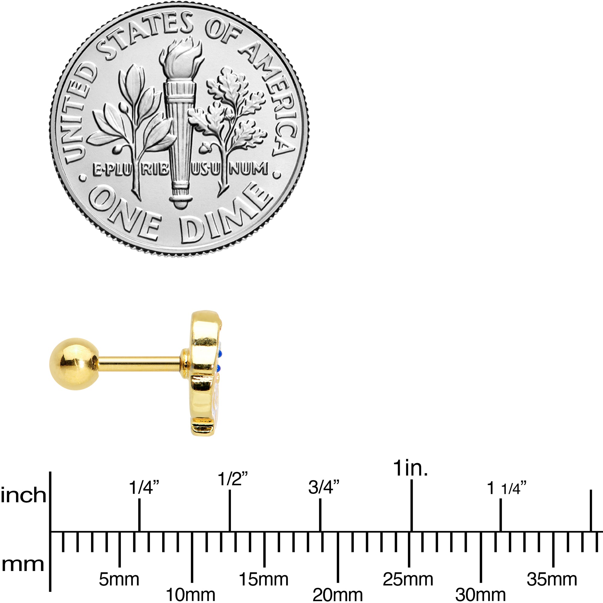 16G 1/4 Gold Tone Blue Eyed Santa Christmas Cartilage Tragus