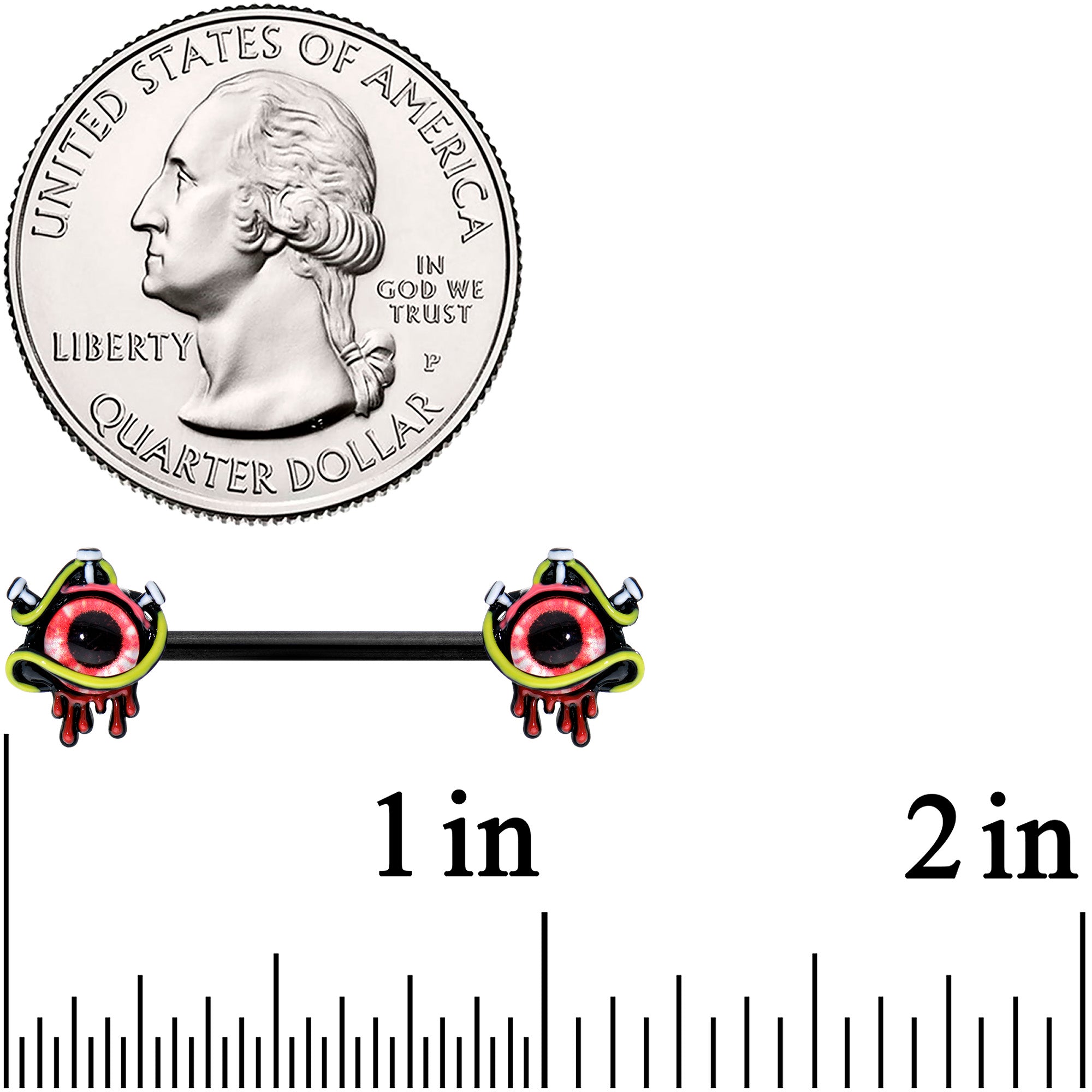 14G 9/16 Black Spiky Eyeball Halloween Barbell Nipple Ring Set