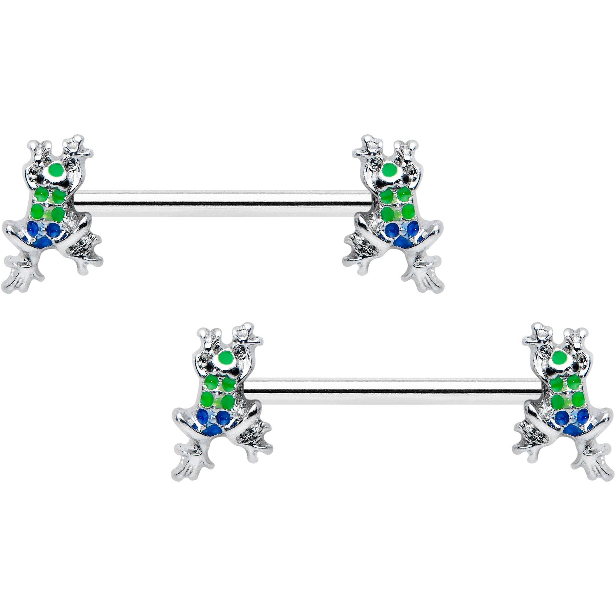 14G 9/16 Clear Gem Polka Dot Frog Barbell Nipple Ring Set