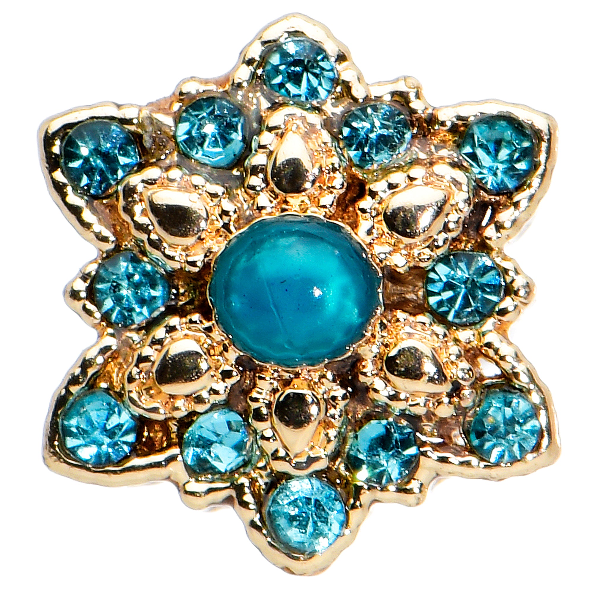 16G 5/16 Aqua Gem Gold Tone Snowflake Christmas Labret Tragus