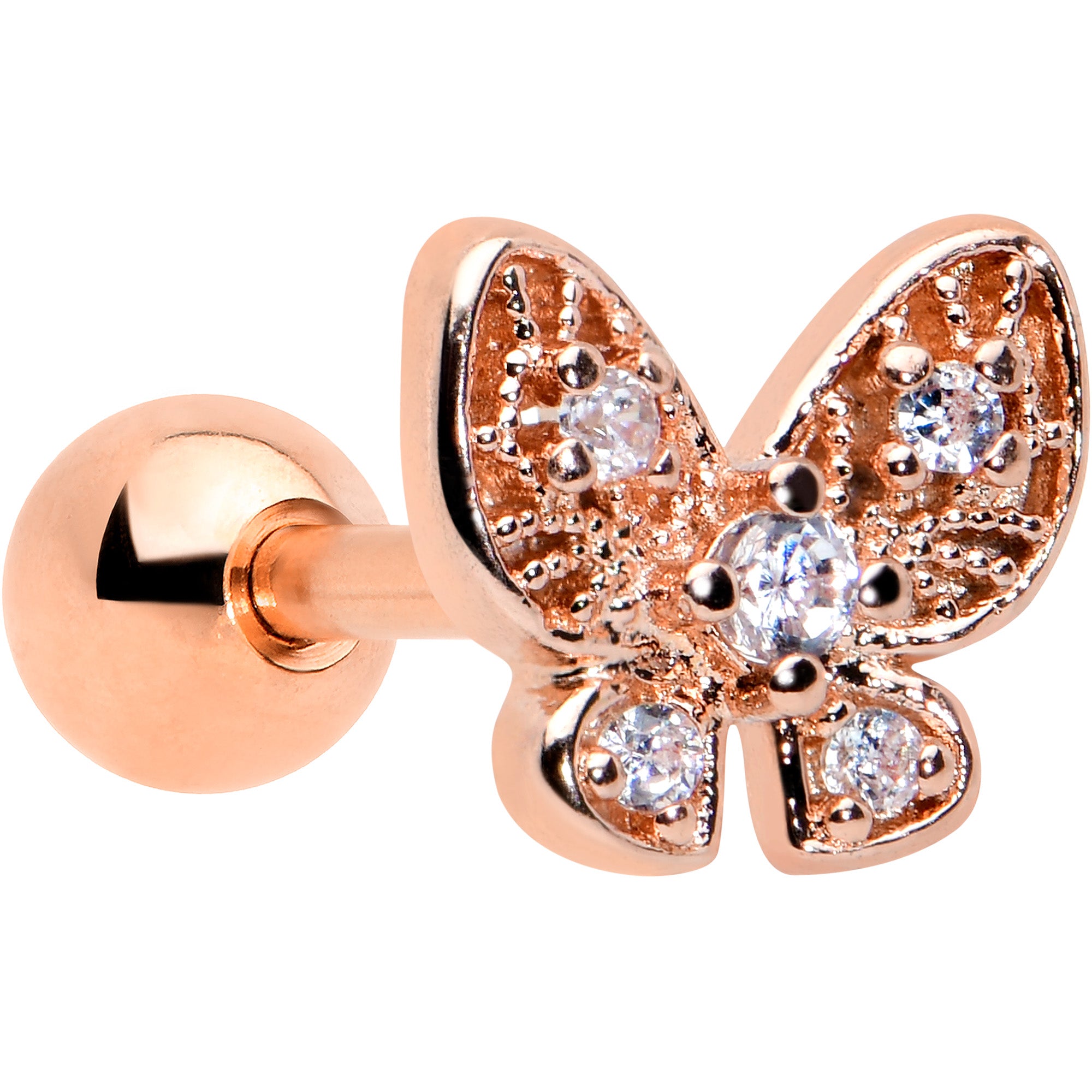 16G 1/4 Clear Gem Rose Gold Tone Airy Butterfly Cartilage Tragus