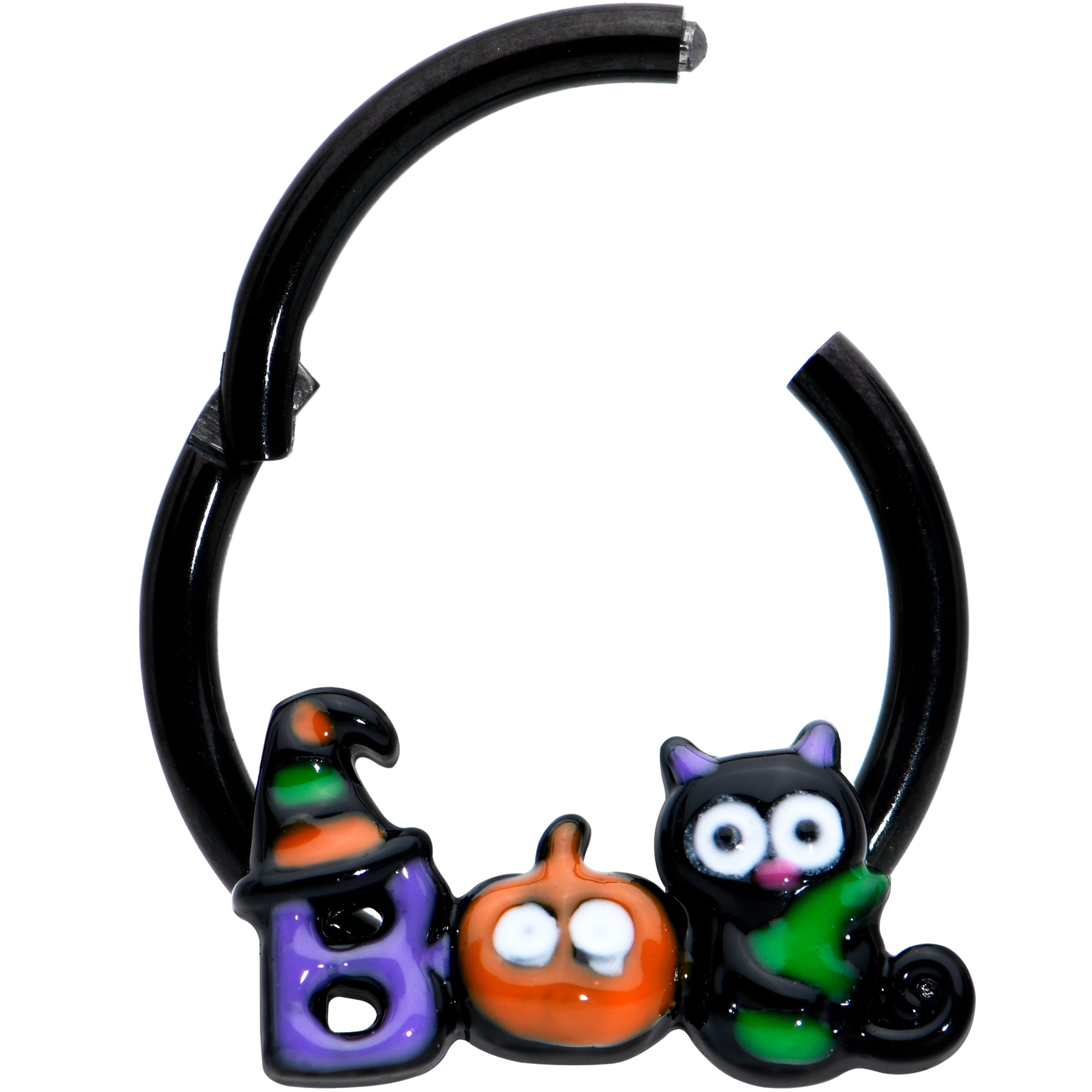 16G 3/8 Black Boo Party Halloween Hinged Segment Ring