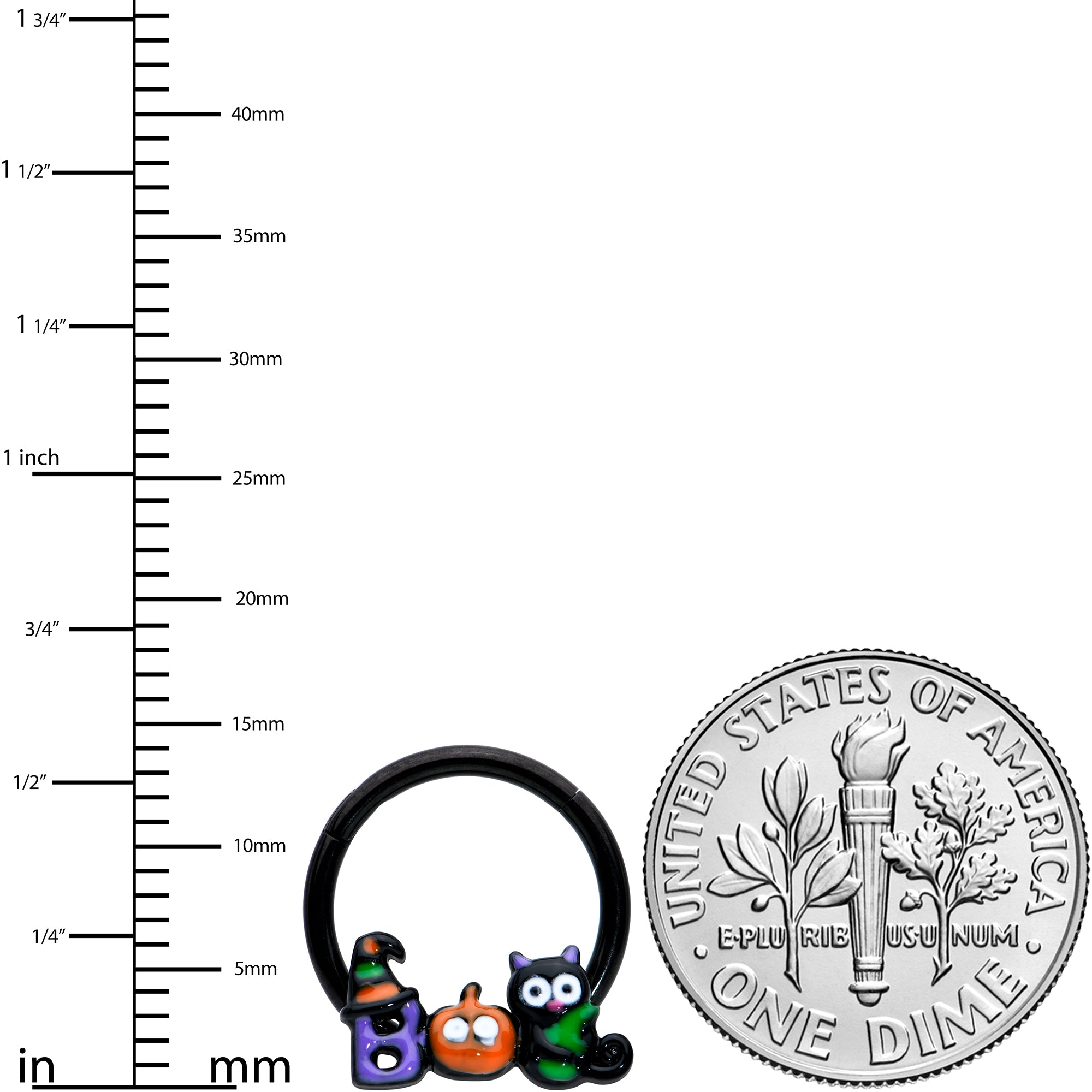 16G 3/8 Black Boo Party Halloween Hinged Segment Ring