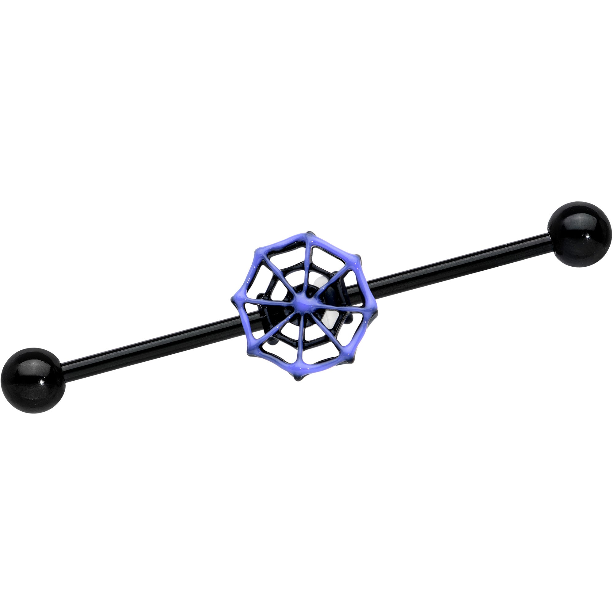 14G Black Purple Spider Web Halloween Industrial Barbell 38mm