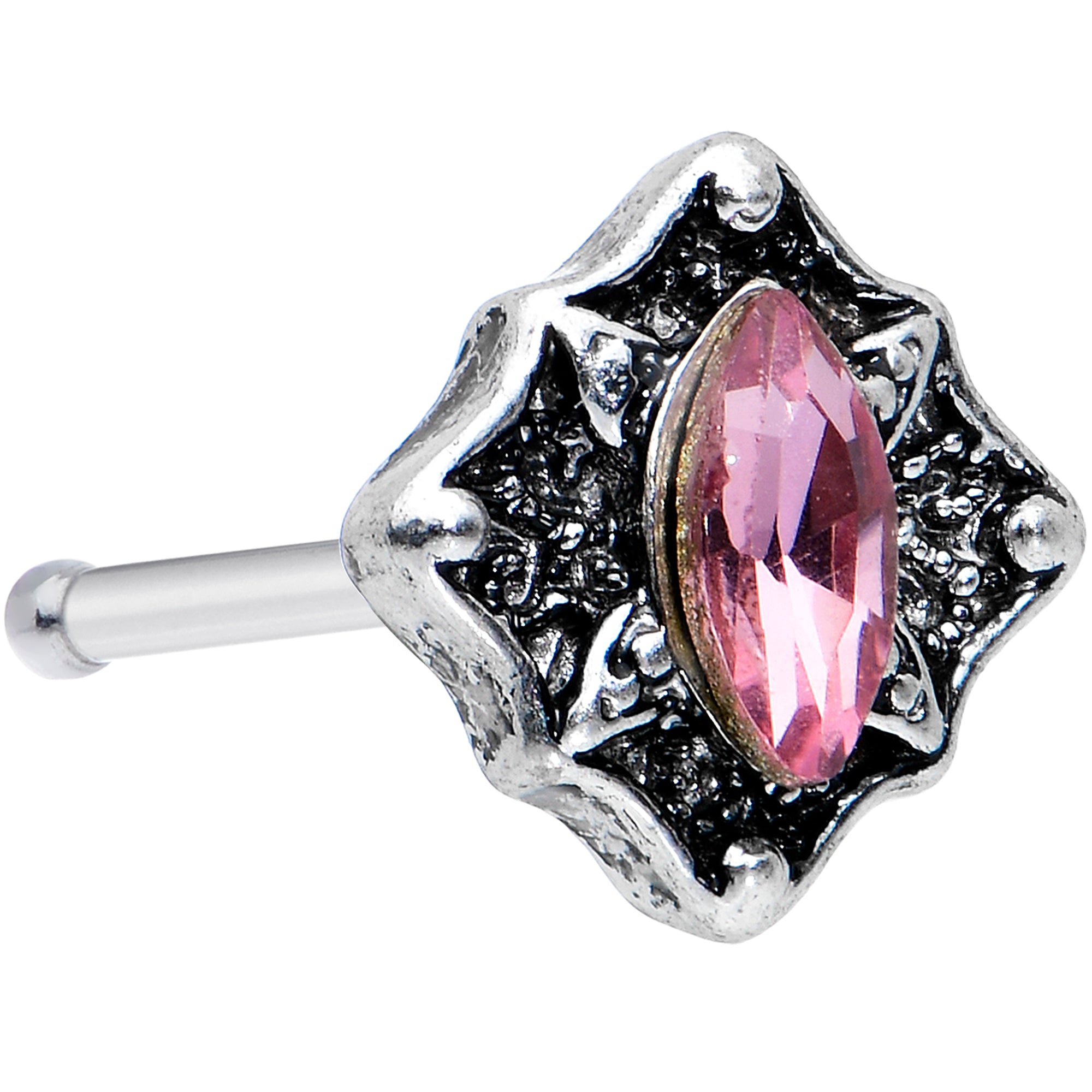 20G 1/4 Pink Gem Rhombus Retro Nose Bone