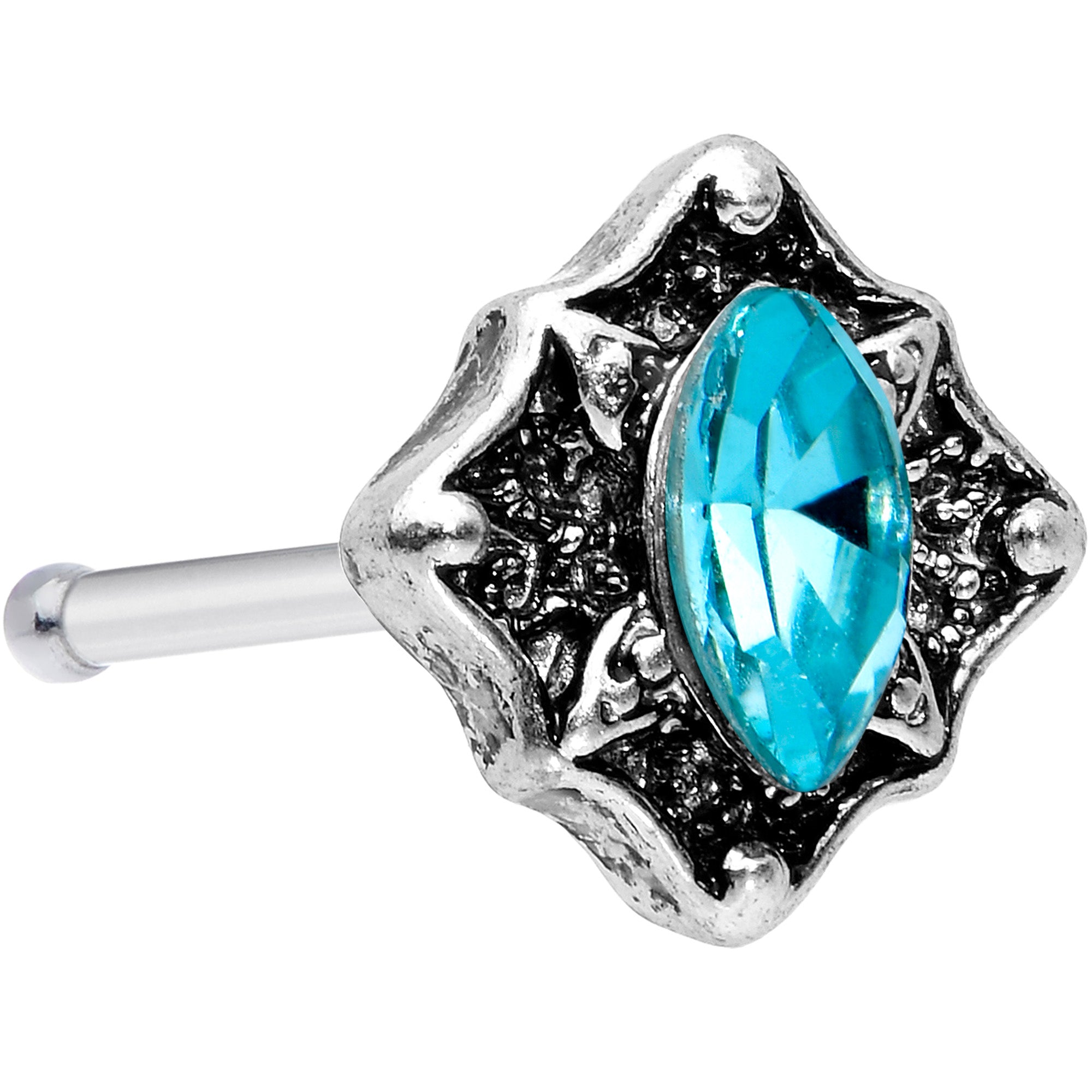 20G 1/4 Blue Gem Rhombus Retro Nose Bone