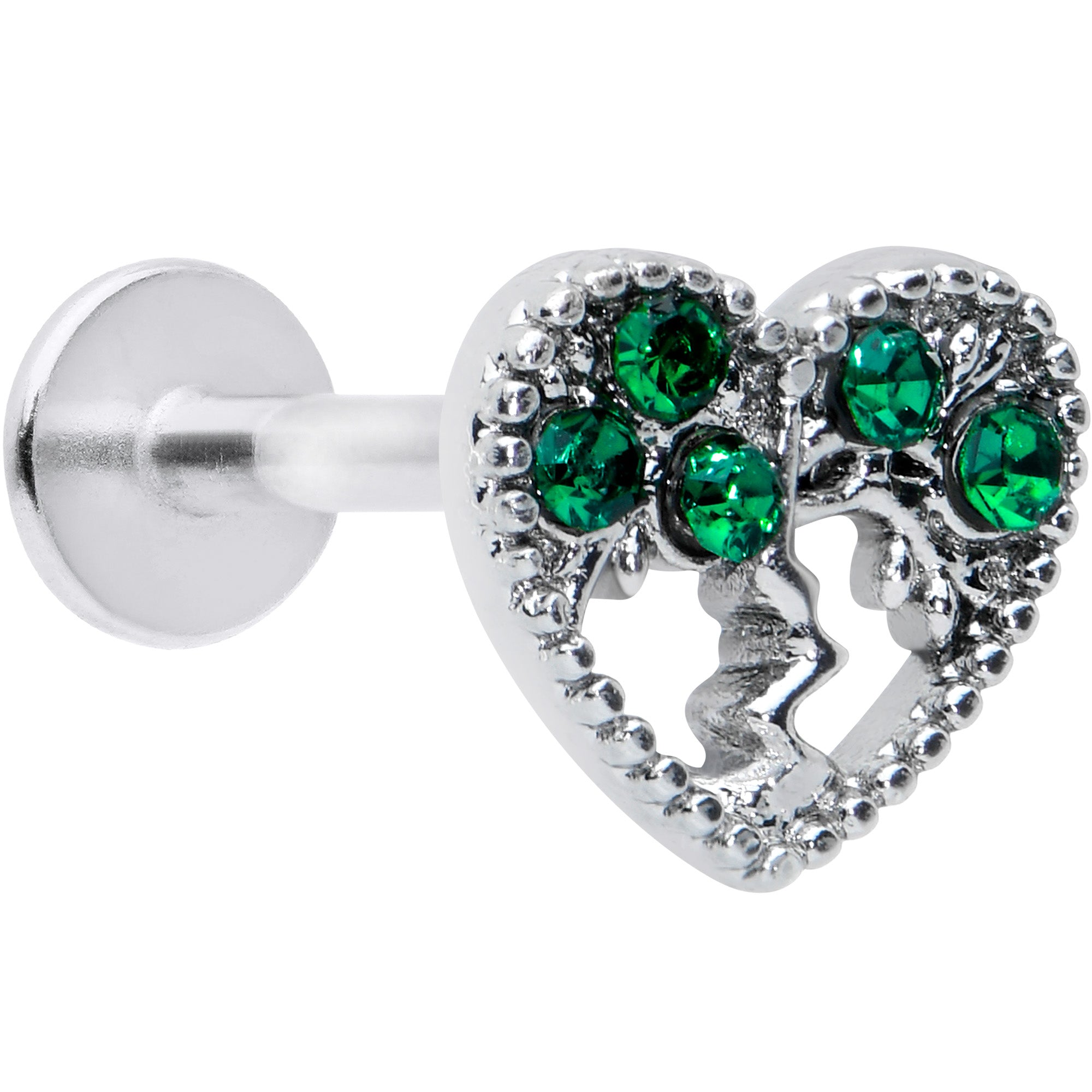 16G 5/16 Green Gem Heart Tree Valentine Labret Monroe Tragus