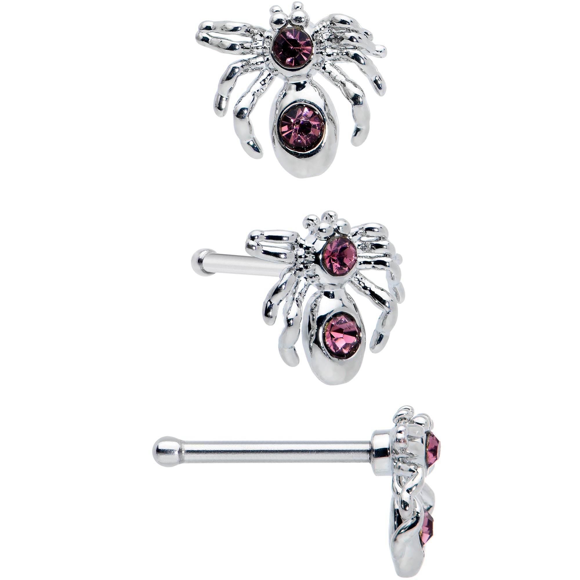 20G 1/4 Pink Gem Spider Witch Halloween Nose Bone Set of 3