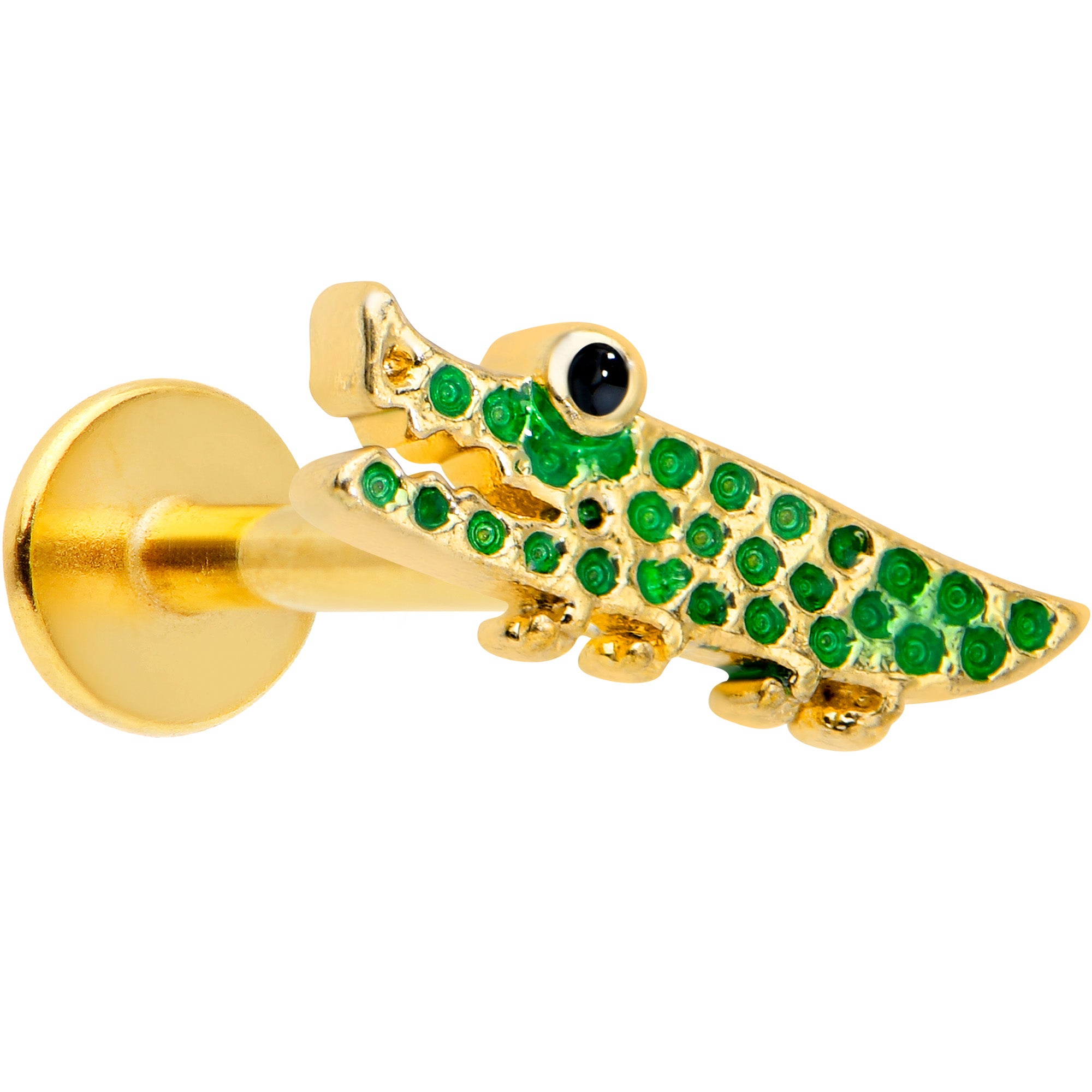 16G 5/16 Gold Tone Green Hungry Alligator Labret Monroe Tragus