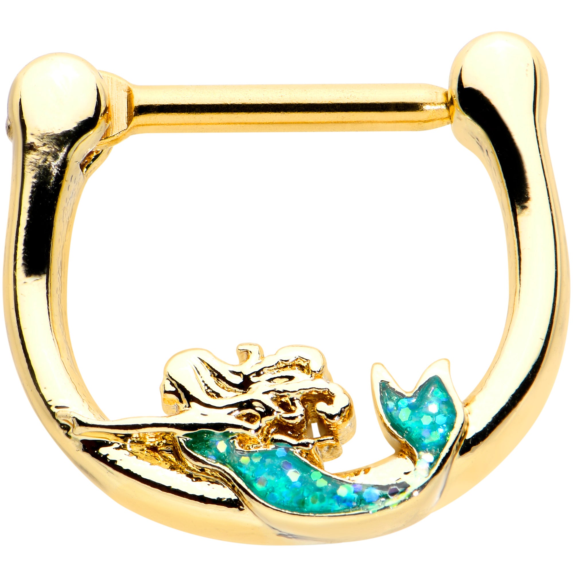 16G 5/16 Green Faux Opal Gold Hue Curvy Mermaid Cartilage Clicker