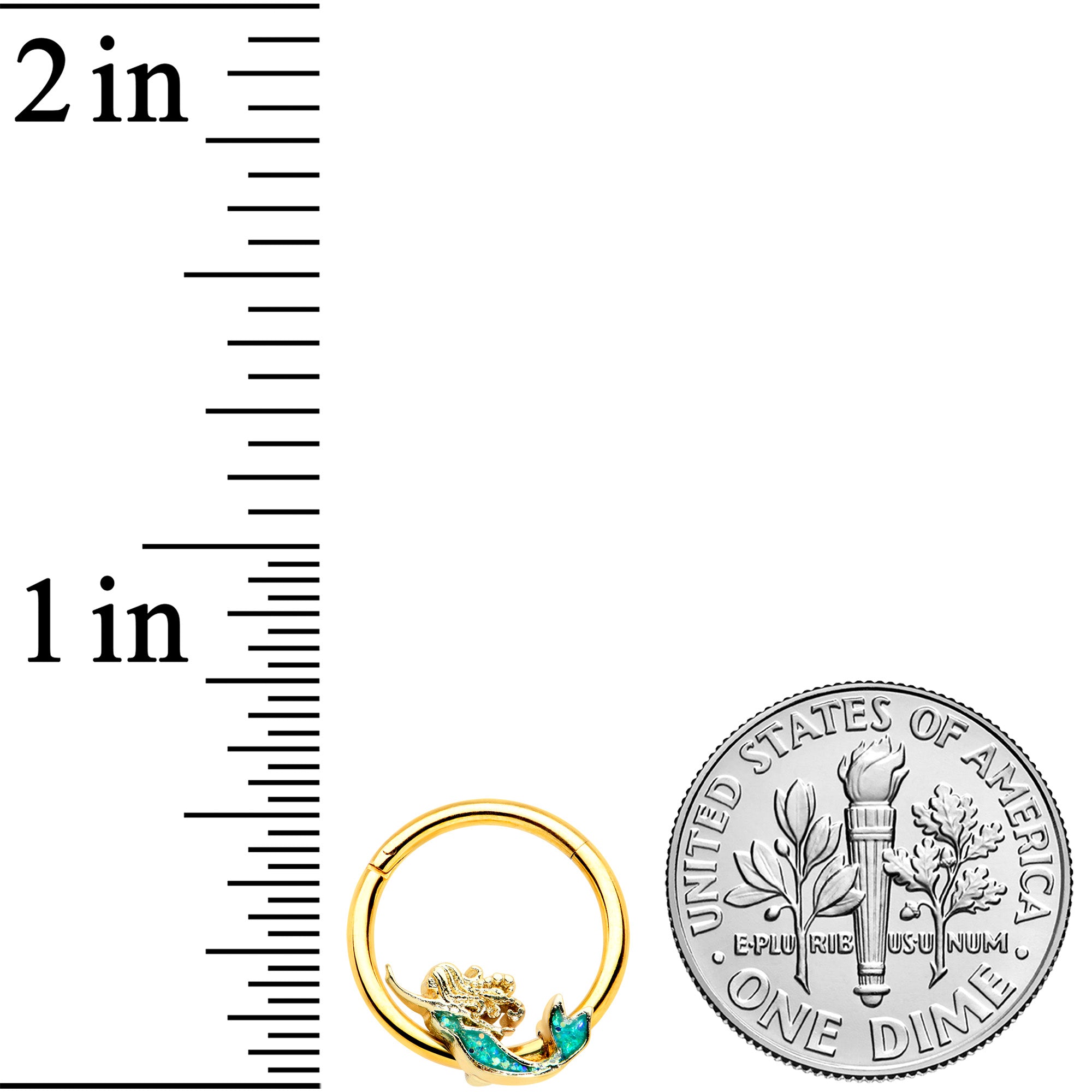 16G 3/8 Green Faux Opal Gold Hue Mermaid Hinged Segment Ring