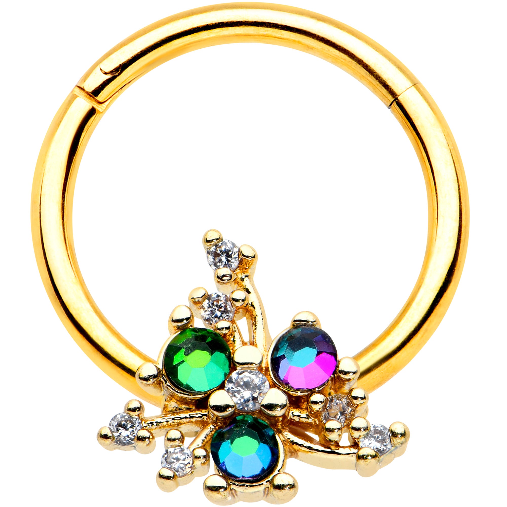 16G 3/8 Purple Tourmaline Gold Tone Spray Hinged Segment Ring