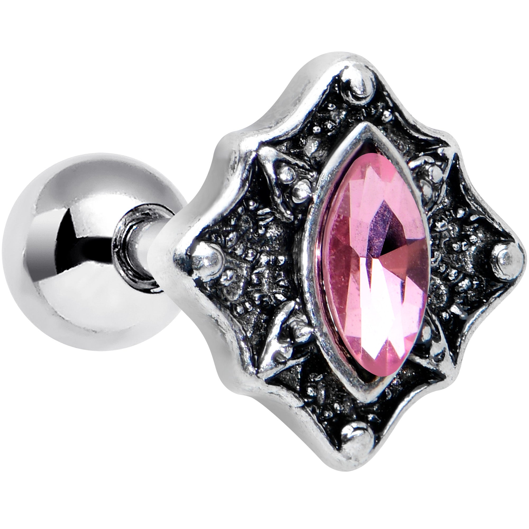 16G 1/4 Pink Gem Rhombus Retro Cartilage Tragus Earring