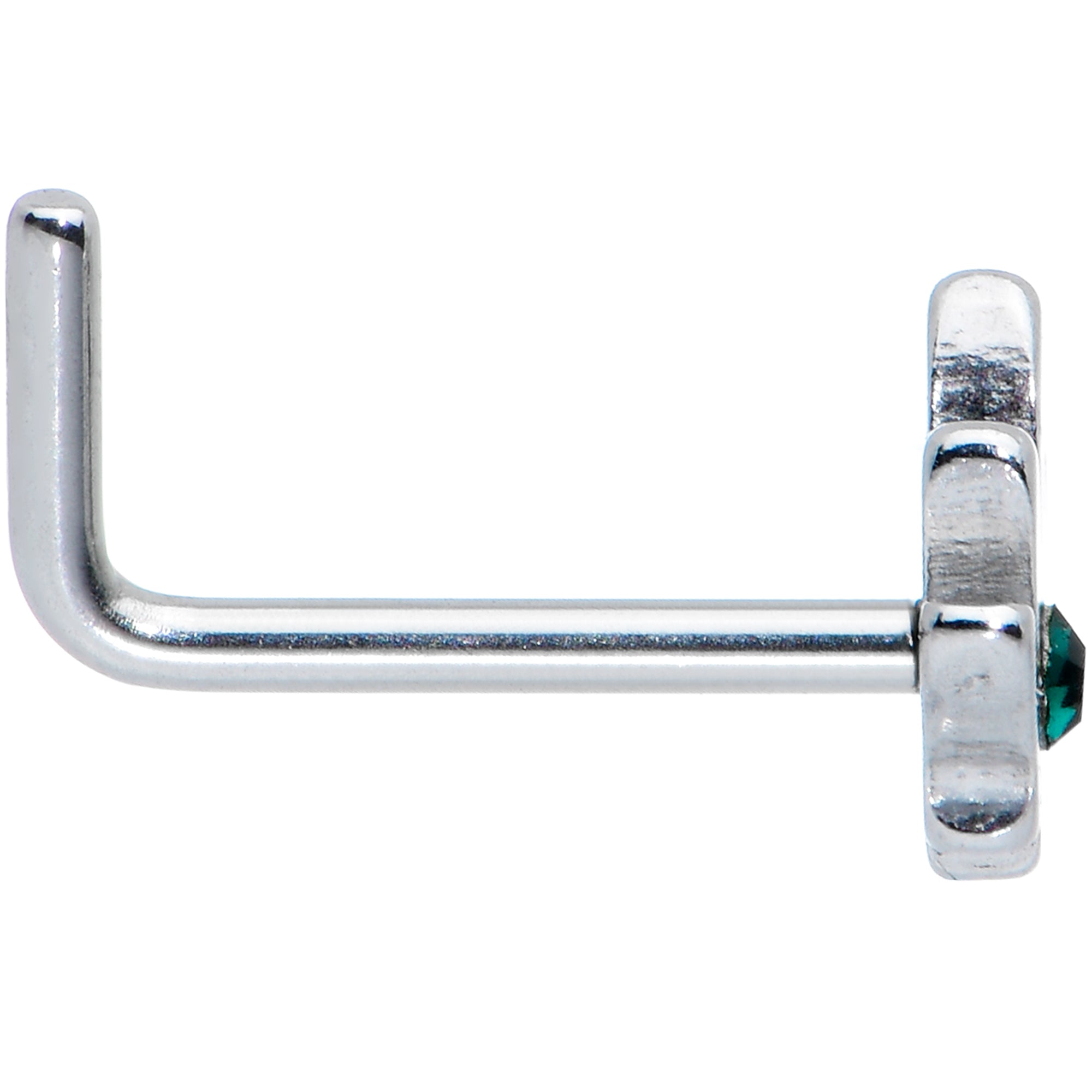 20G 1/4 Green CZ Gem Simple Pot Leaf L Shape Nose Ring