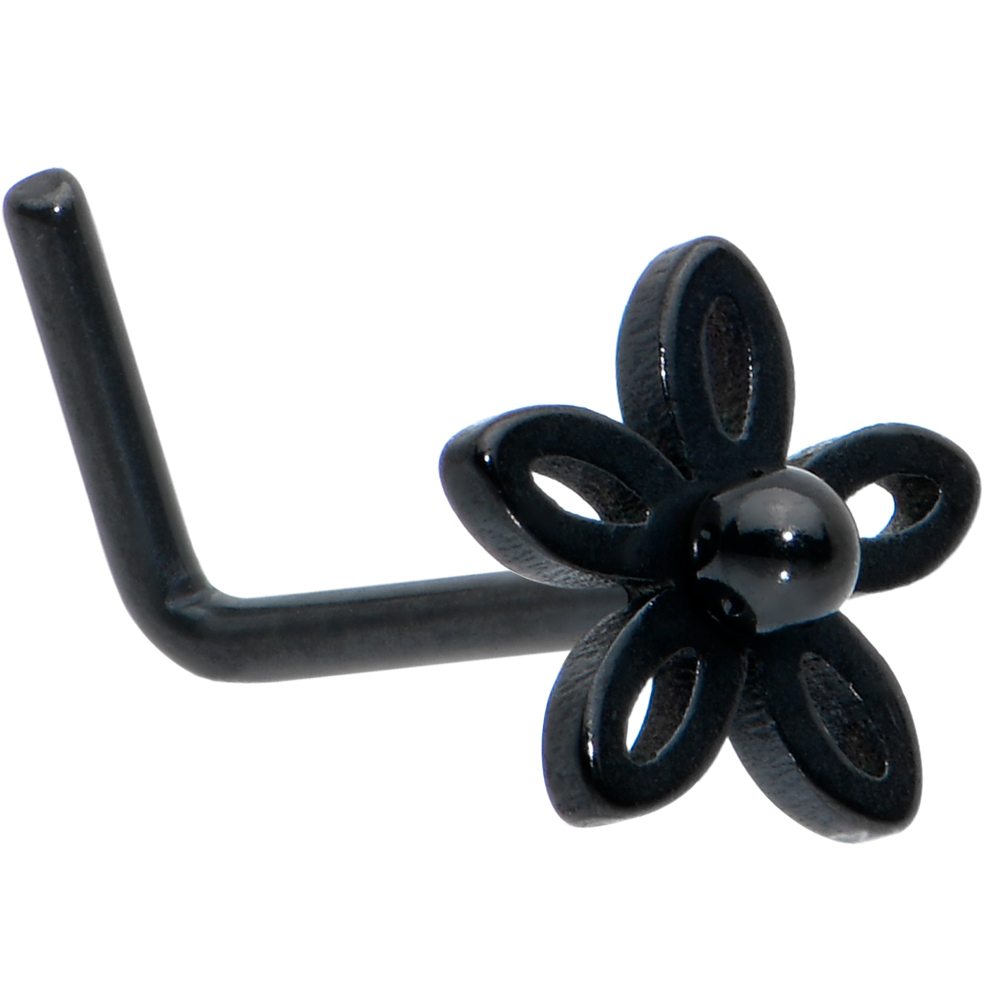 20G 1/4 Black Loop Petal Flower L Shape Nose Ring