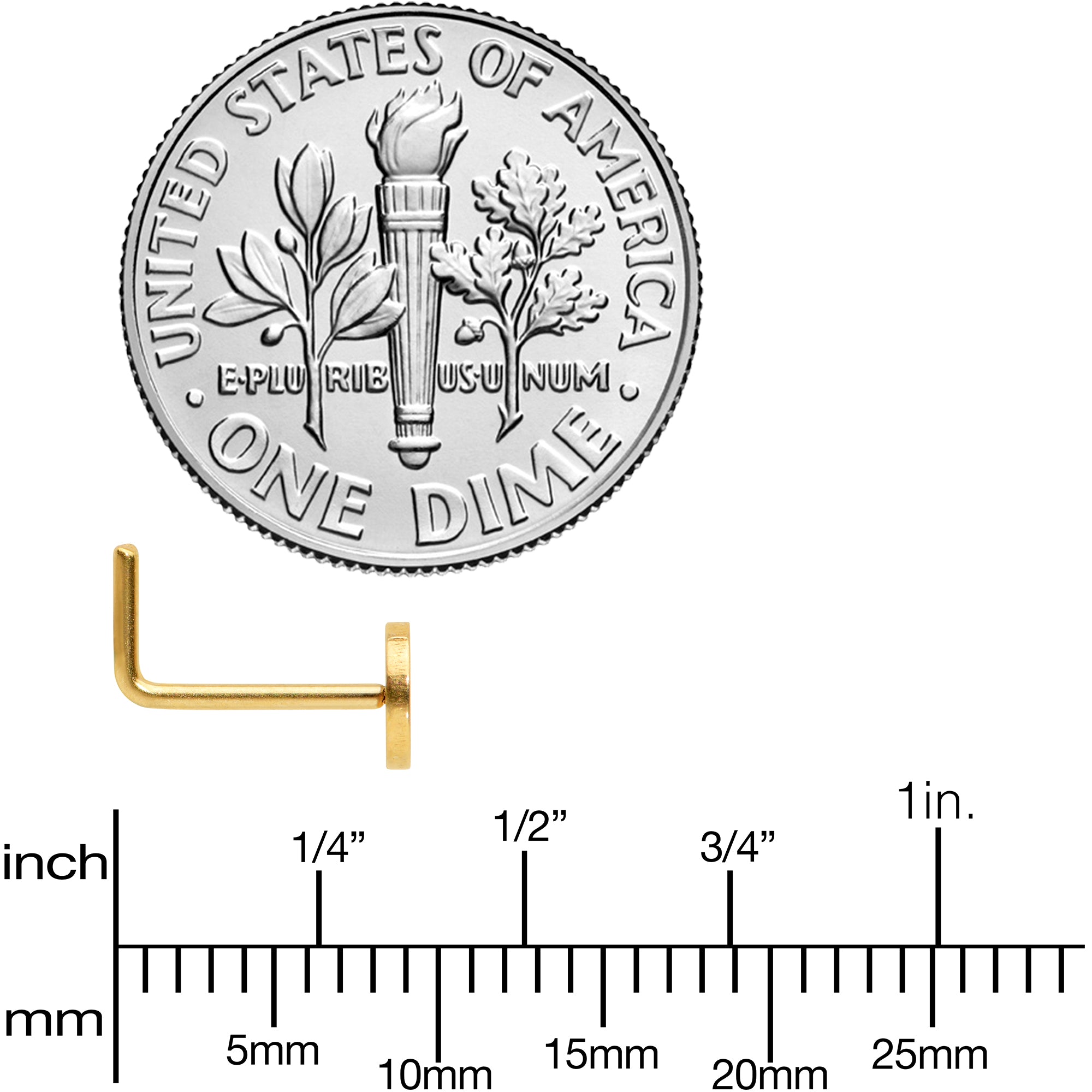 20G 1/4 Gold Tone Simple Peace Sign L Shape Nose Ring