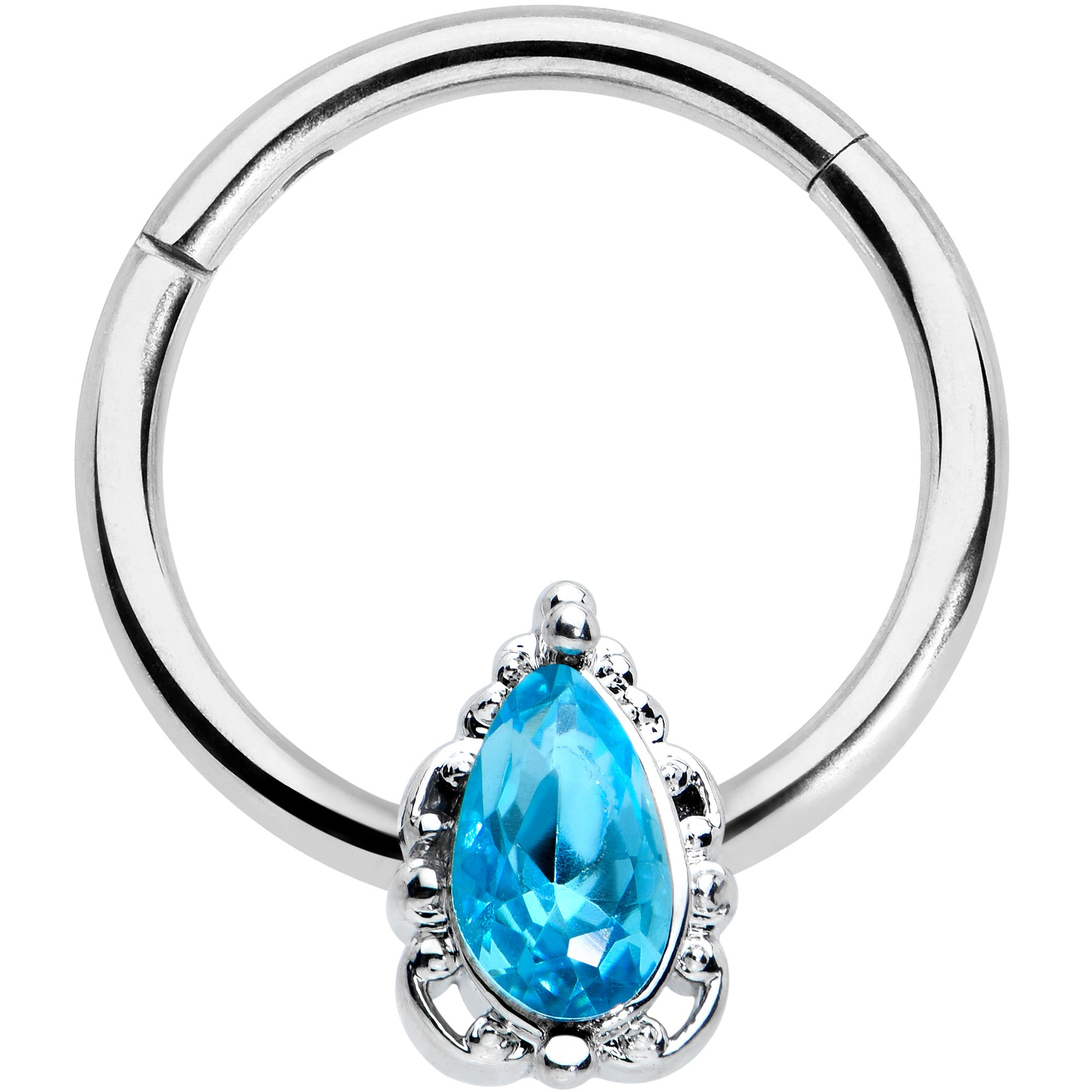 16G 3/8 Clear Blue Gem Oval Art Deco Hinged Segment Ring