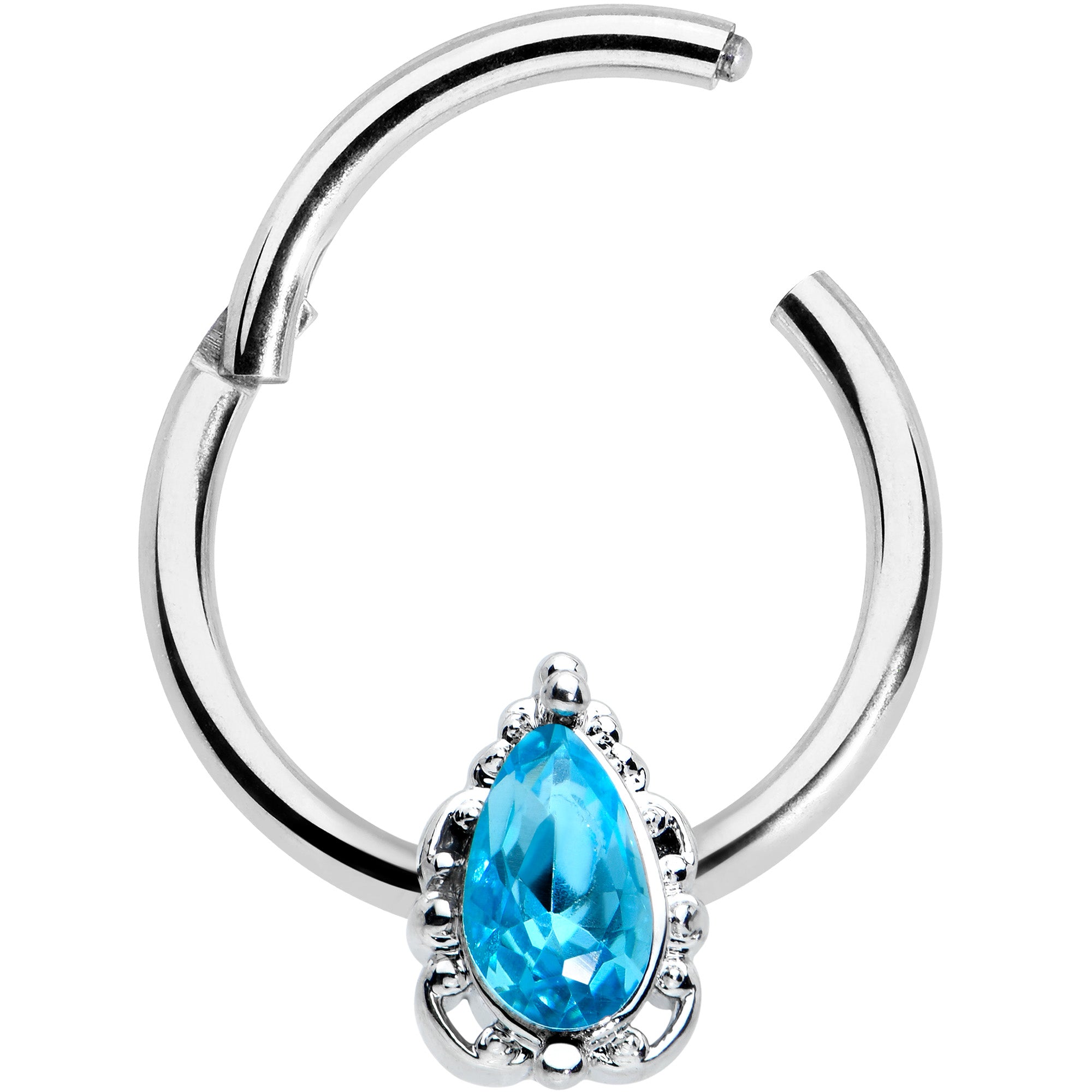 16G 3/8 Clear Blue Gem Oval Art Deco Hinged Segment Ring