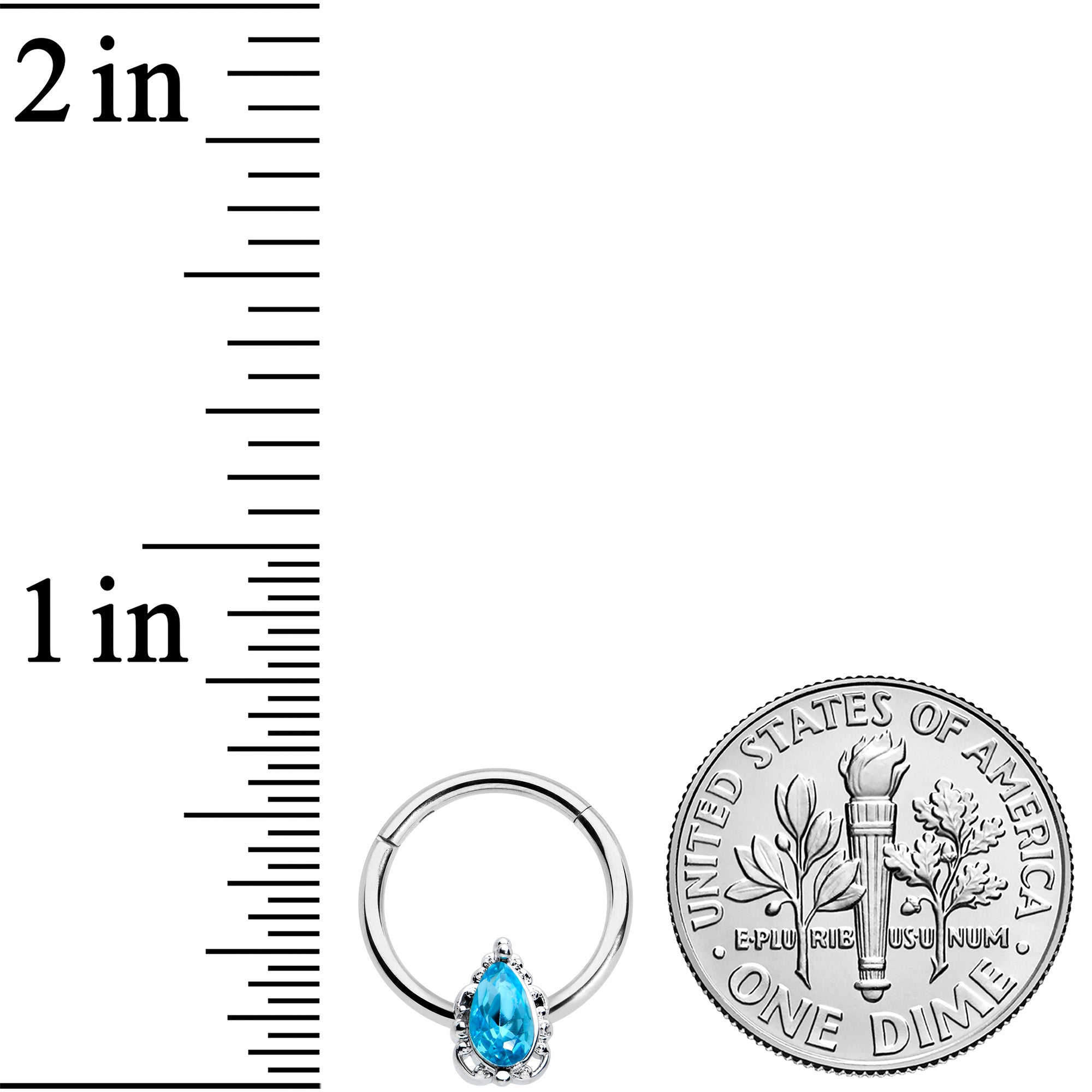 16G 3/8 Clear Blue Gem Oval Art Deco Hinged Segment Ring