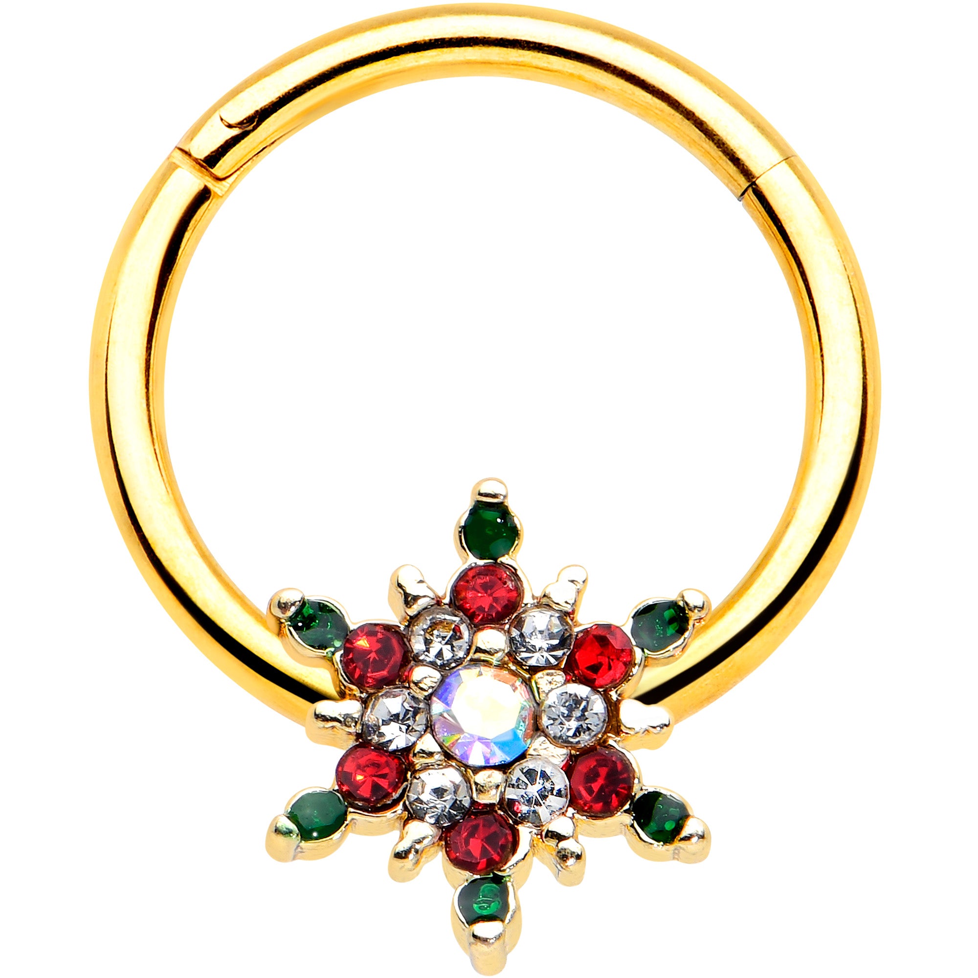 16G 3/8 Aurora Gem Gold Tone Christmas Star Hinged Segment Ring