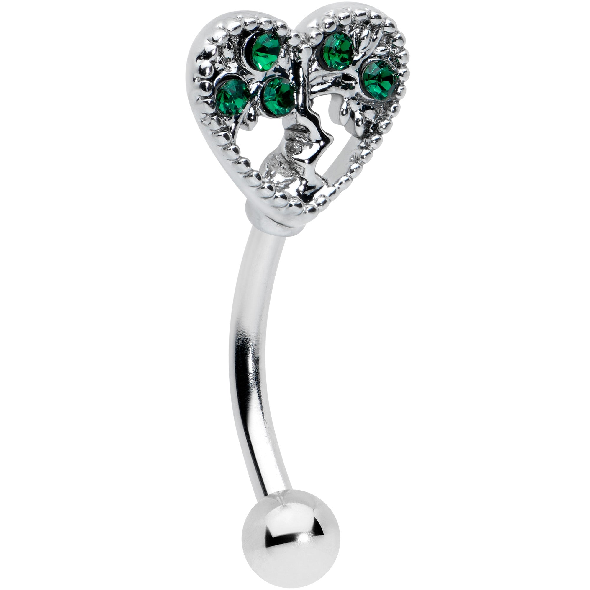 16G 5/16 Green Gem Heart Tree Valentine Curved Eyebrow Ring