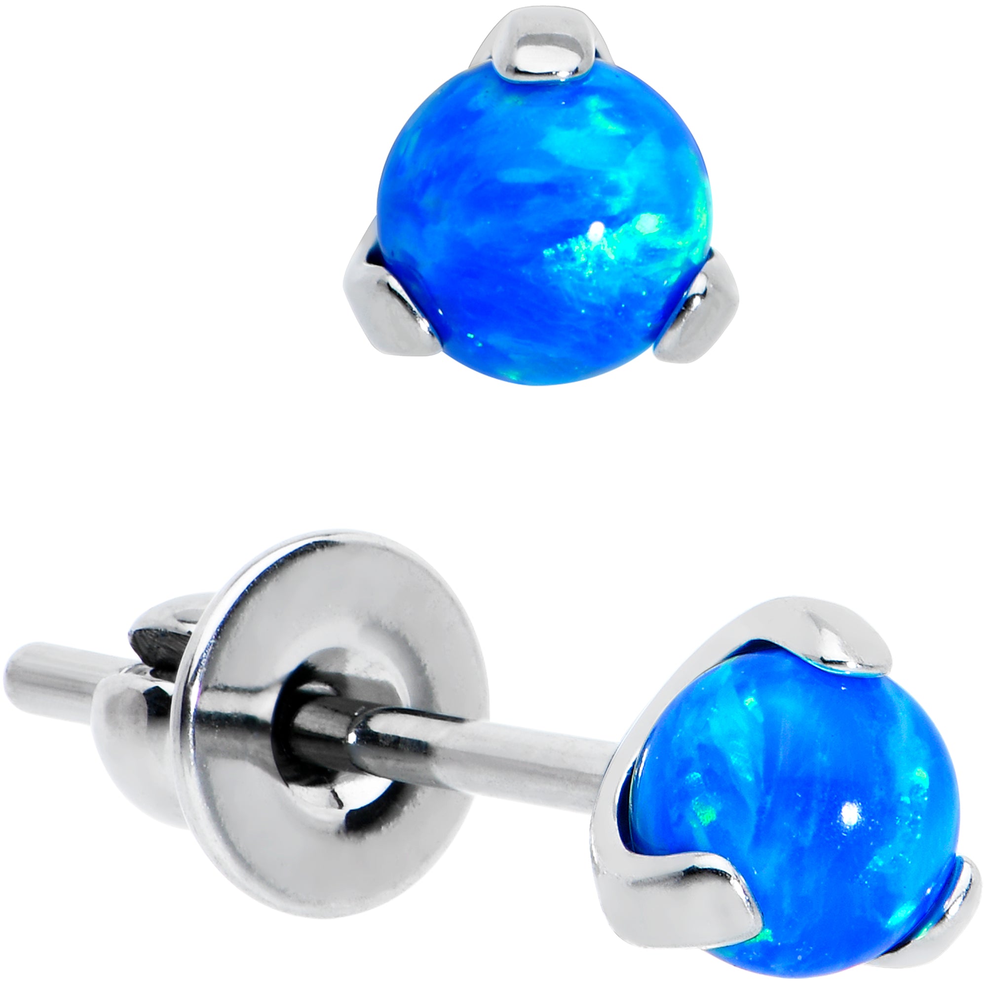 3mm Blue Synthetic Opal Ball Implant Grade Titanium Stud Earrings