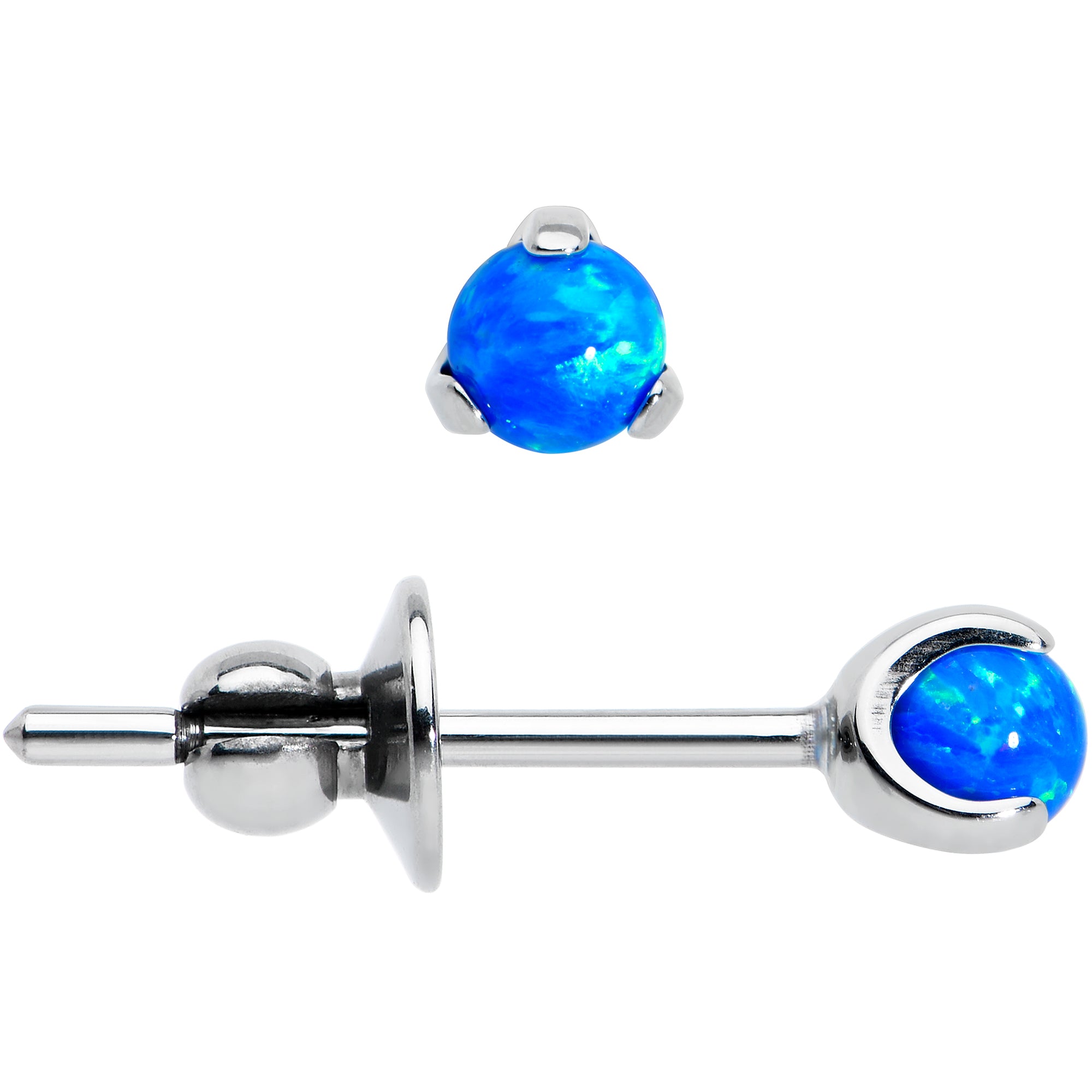 3mm Blue Synthetic Opal Ball Implant Grade Titanium Stud Earrings