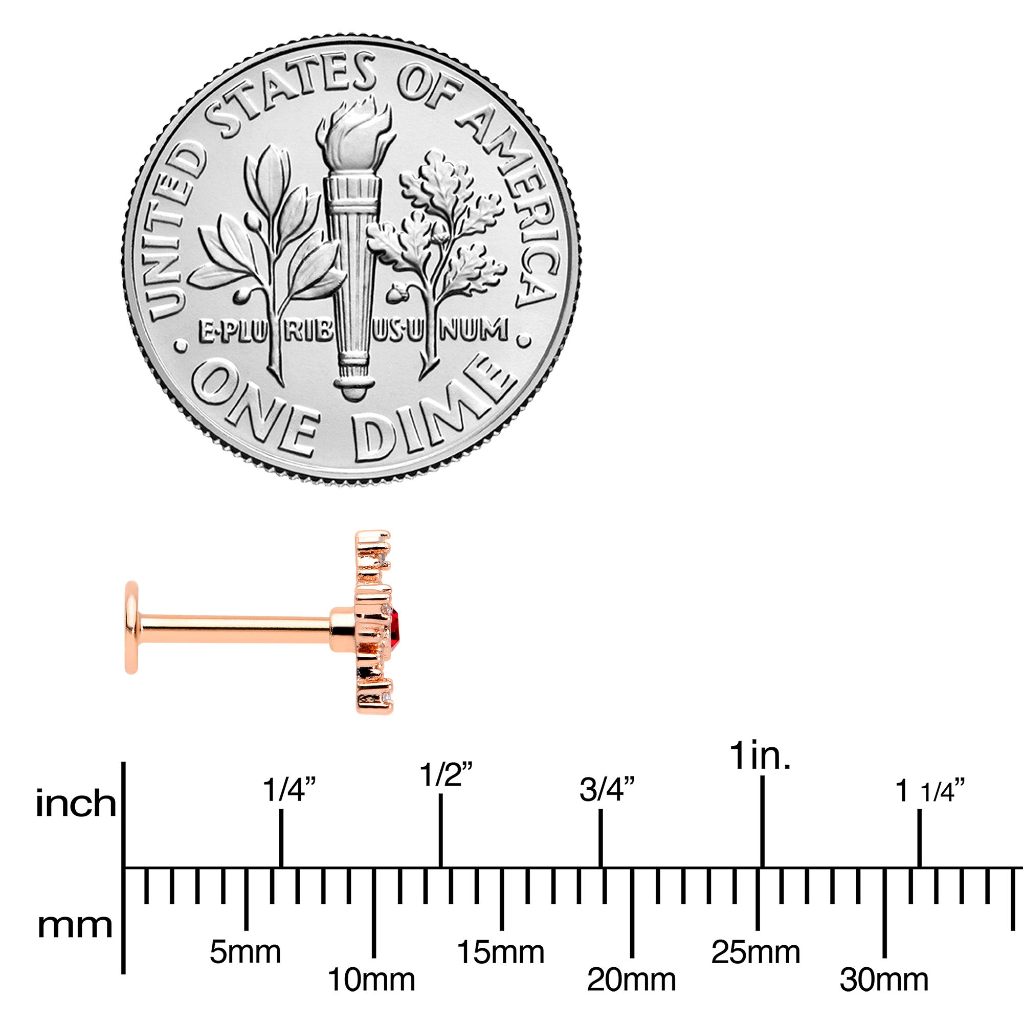 16G 5/16 Red Gem Rose Gold Tone Texture Snowflake Labret Tragus